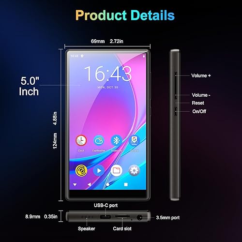 Miniatura 7 de Fanvace Reproductor MP3 de 5 pulgadas con WiFi Bluetooth, reproductor MP3 de 80 GB con Spotify, reproductor MP4 de 2500 mAh con pantalla táctil de