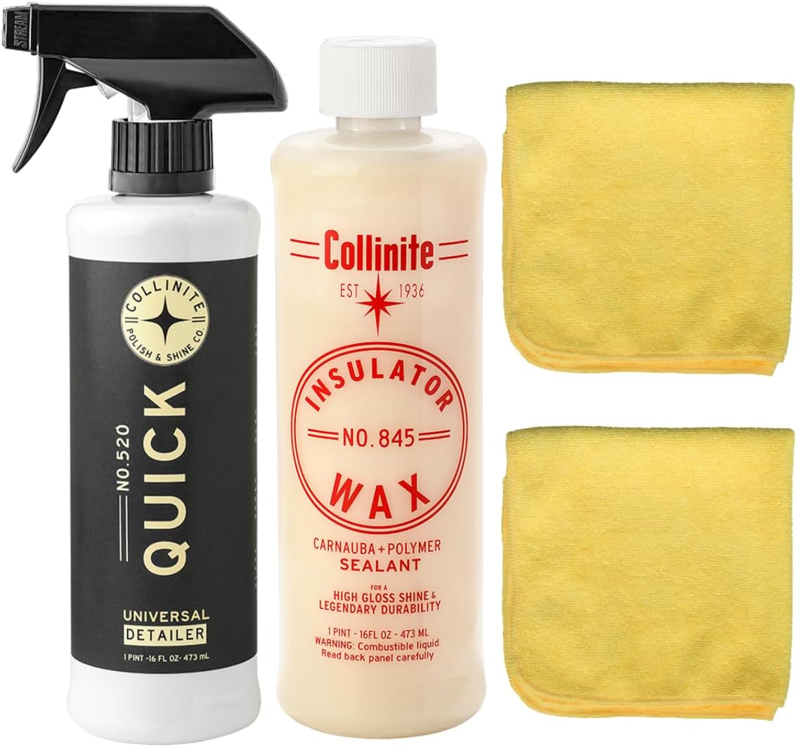 No. 845 Insulator Wax & No. 520 Quick Detailer Combo with 2 Microfiber Towels – Long-Lasting Carnauba/Polymer Protection & Gloss Enhancer for Paint & Trim