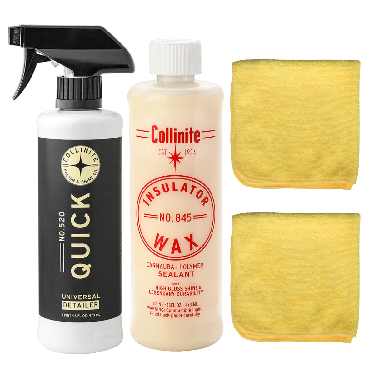 No. 845 Insulator Wax & No. 520 Quick Detailer Combo with 2 Microfiber Towels – Long-Lasting Carnauba/Polymer Protection & Gloss Enhancer for Paint & Trim