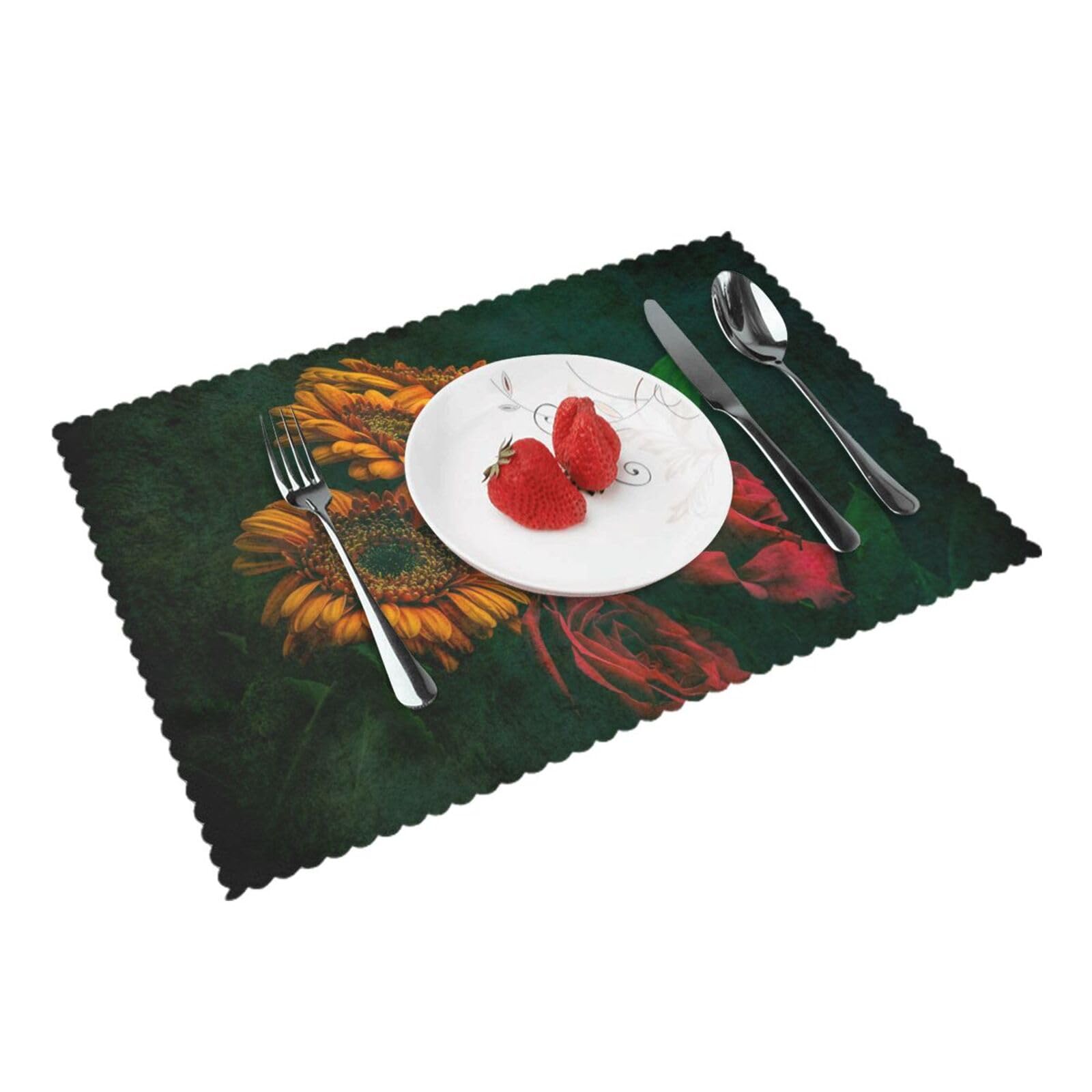 Sunflower and Rose Printed Placemats Set of 4 PCS Washable Placemat for Kitchen Table Heat-resistant Table Mats 45x30 CM