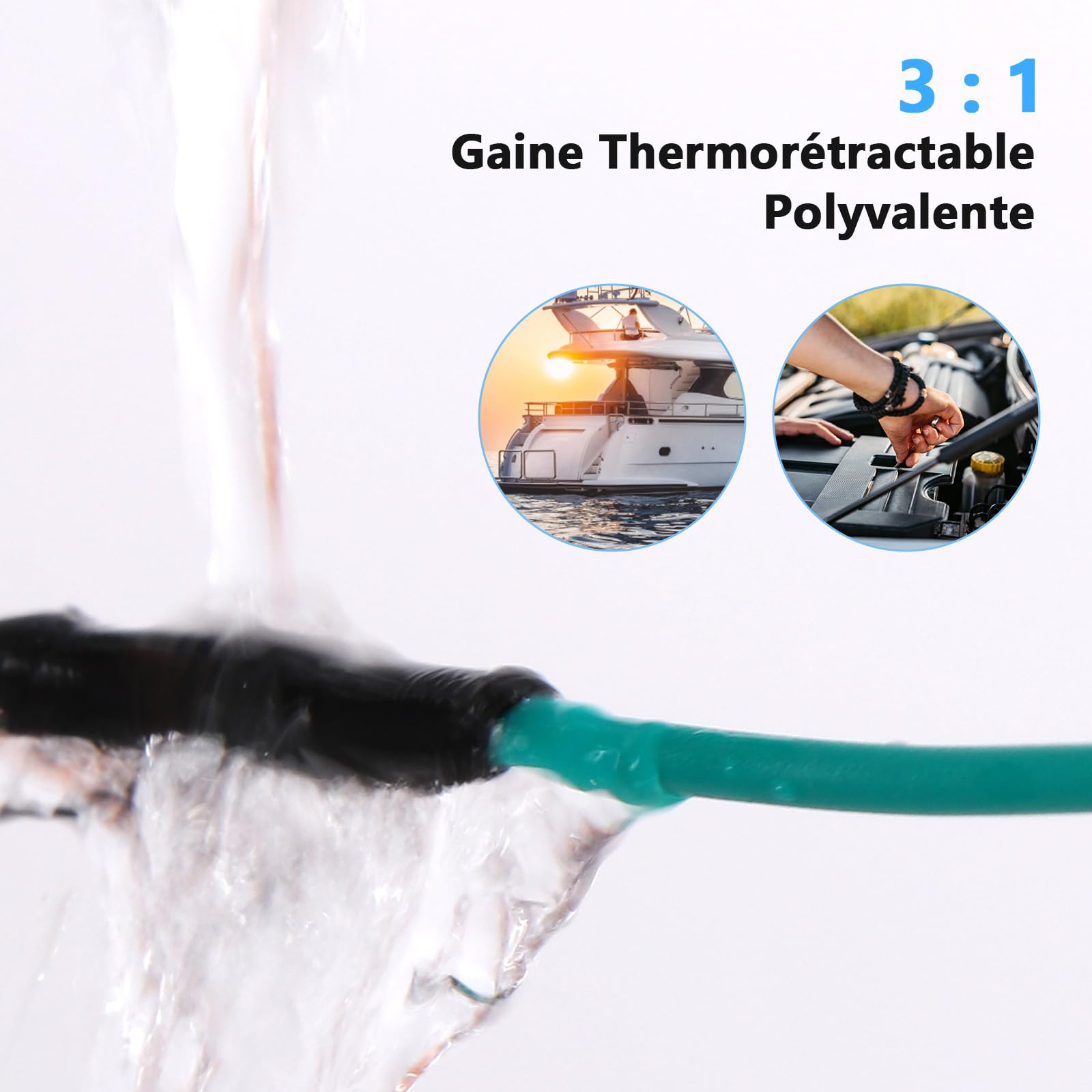 Vinabo 400 piezas 3:1 tubo termorretráctil de doble pared, kit de envoltura termorretráctil impermeable, revestimiento adhesivo, kit de tubo de cable termocontraíble de aislamiento eléctrico (Negro)