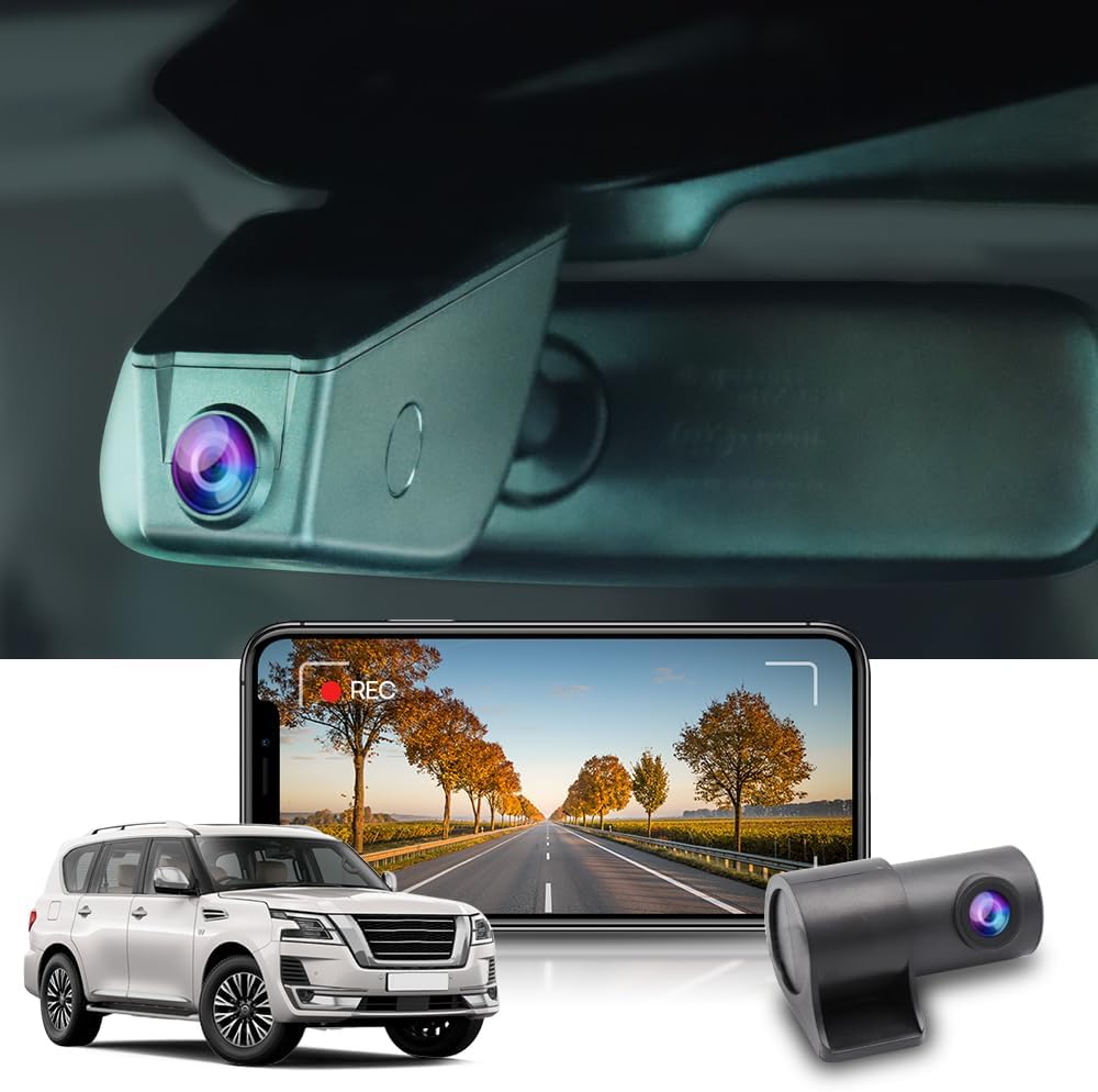 Fitcamx 2K Dual Dash Cam for 2017-2023 Nissan Armada S SV SL Platinum & Infiniti QX56 (with Auto Dimming), OEM Style, Front 1440P+Rear 1080P Video, WiFi & APP, Loop Recording, G-Sensor, 64GB Card