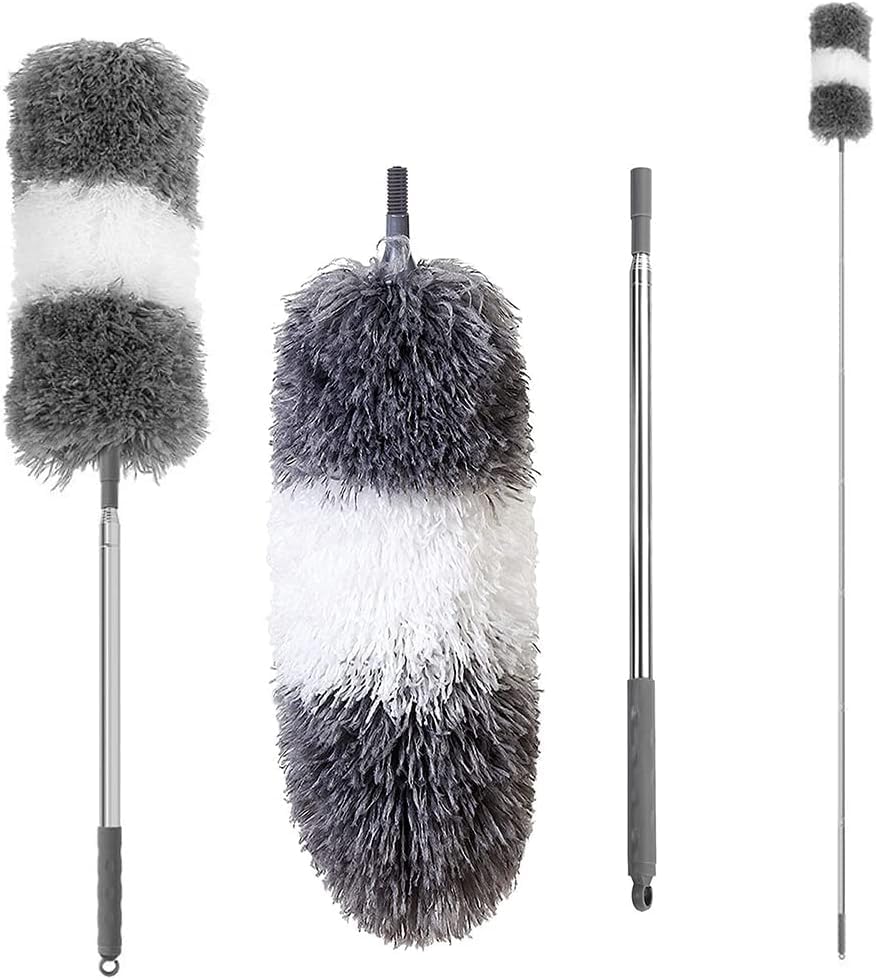 Photo 1 of Feather Duster with Extendable Pole, 100" Telescoping Cobweb Duster for Cleaning, Bendable Head, Scratch-Resistant Cover