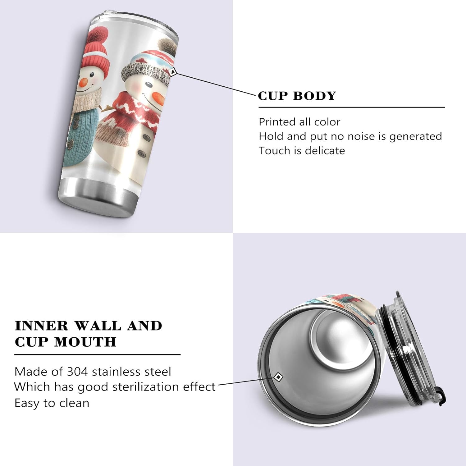 YETTASBIN Christmas Snowman Tumbler with Straw Lid, 20oz Stainless Steel Tumbler Cup Double Wall Vacuum Insulated Travel Coffee Mug for Hot and Cold Drinks - Image 2