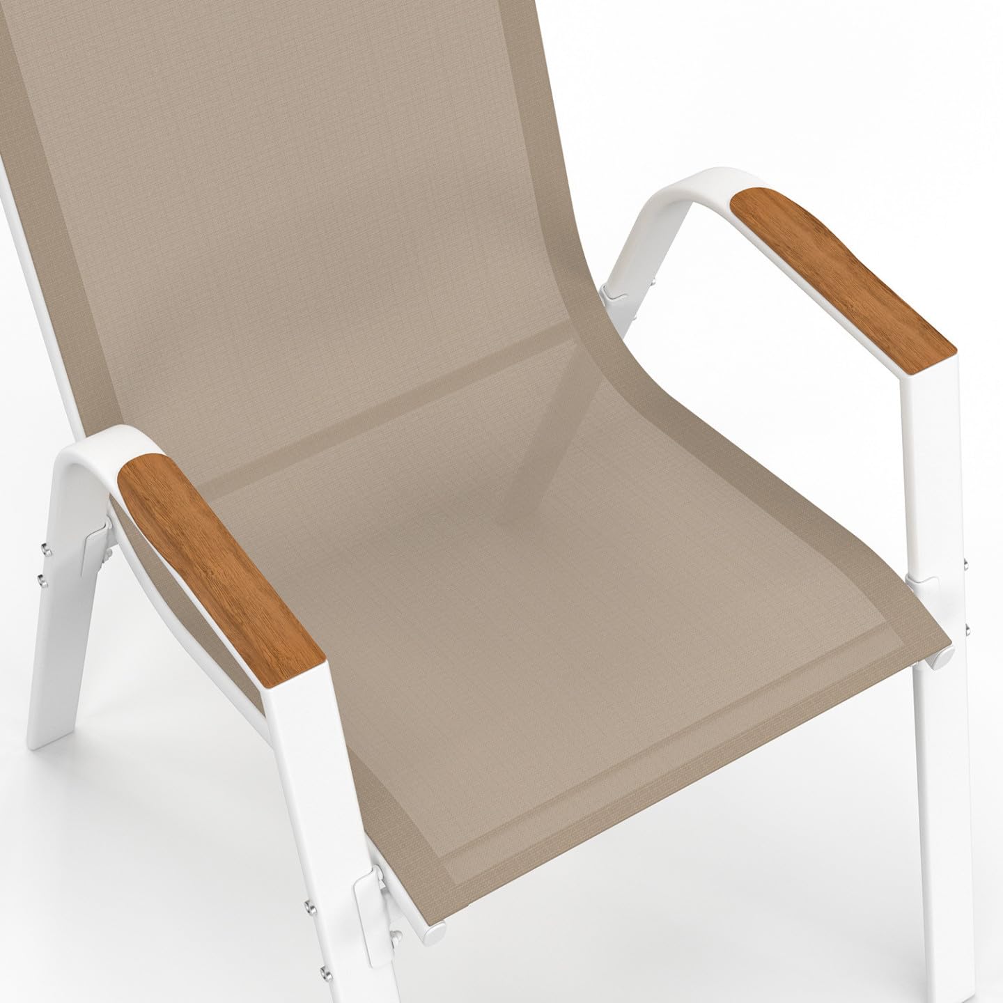 IDMarket - Juego de 6 sillas de jardín apilables NOUMEA de metal y textileno en blanco y madera