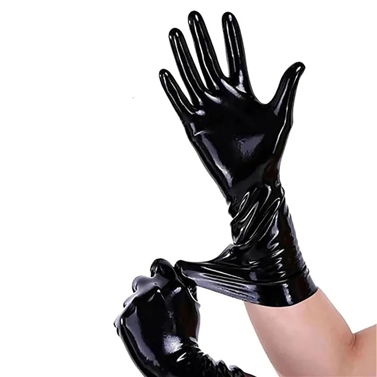 Schwarze Latex kurze Handschuhe,Naturkautschuk Handschuhe Unisex Handarbeit,Maskenball Thema Party Zubehör