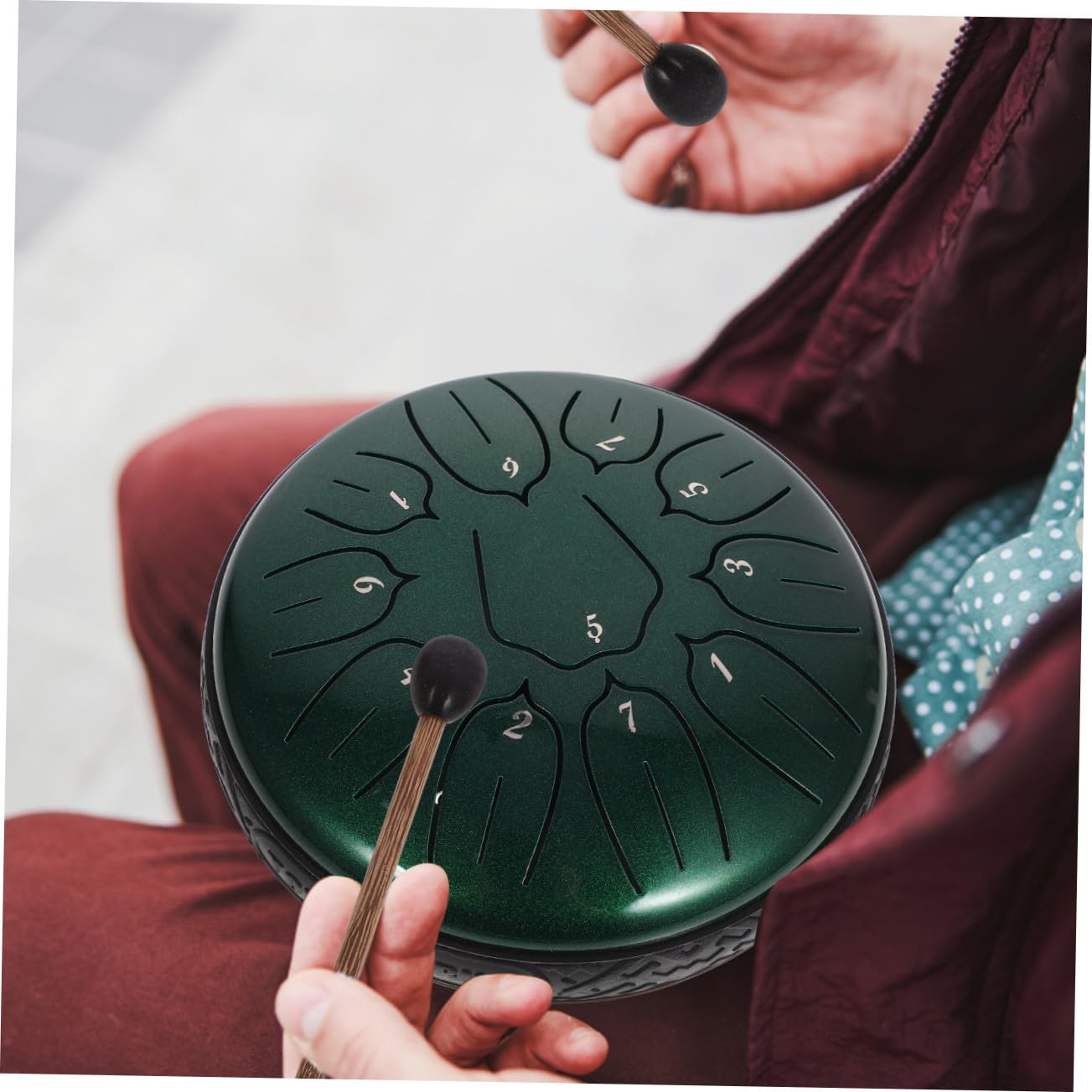 Kinderinstrument Tasche Drum 6 Zoll 11 Töne Stahlzungentrommel | Grün, mit Schlägel und Sticks, für Kinder, Lernspielzeug mit Ruhigem Klang, Fördert Konzentration