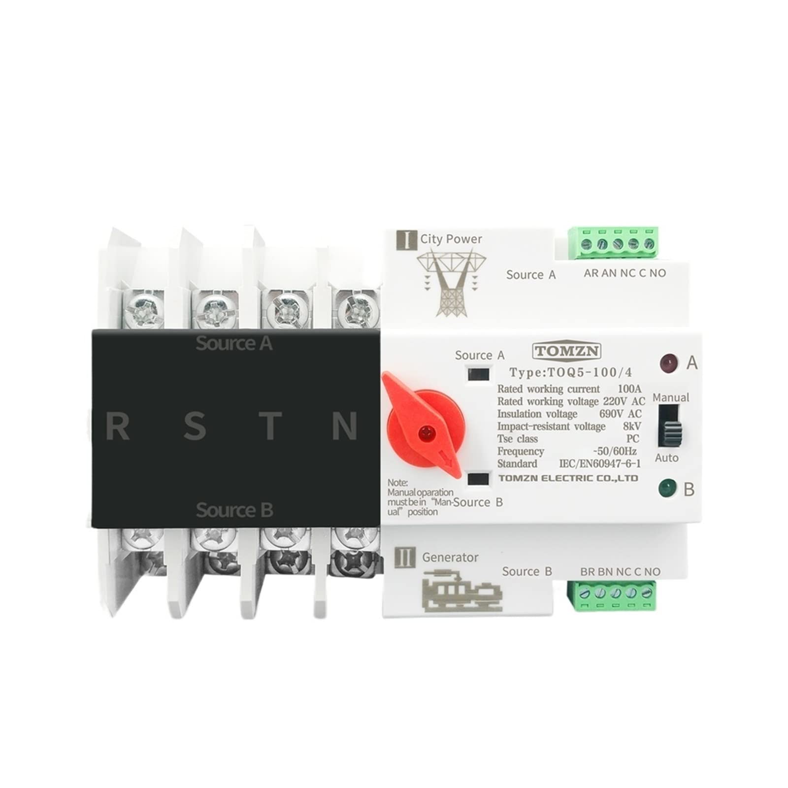VDOQTLJT 3 Phase Din Rail ATS Dual Power Automatic Transfer Switch Electrical Selector Switches Uninterrupted 4P 63A 100A 125A