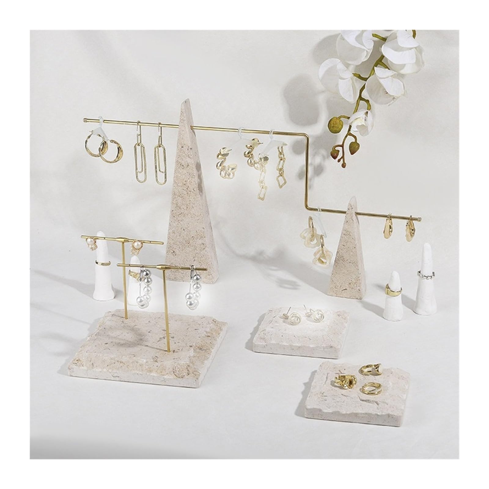 CJHFR472SG Jewelry Organizer Stands Marble Jewelry Stand Geometric Display Rack Elegant Vanity Organizer for Home or Retail Jewelry Display Stand