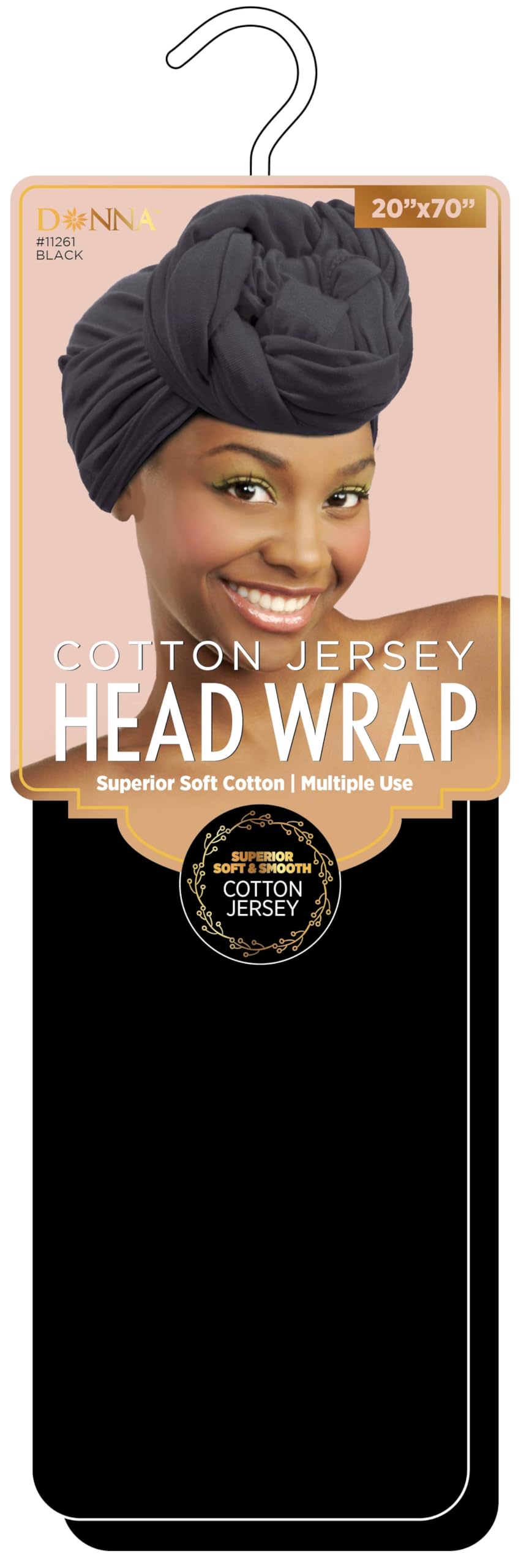 DONNA Cotton Jersey Head Wrap 20" X 70", Superior Soft Cotton Multiple Use, Black Color 1pc-image-21