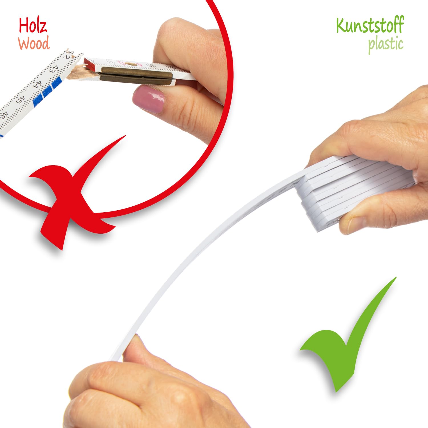 com-four® 10x mètre pliant en plastique, règle de 2 mètres avec graduation centimètre, outil de mesure pour atelier et chantier