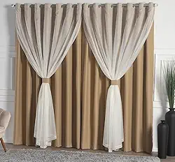 Cortina Solaris Blackout/Bleucate de Tecido com Voil 3,00m x 2,50m Alt com Ilhós Cromado e Abraçadeiras - Avela