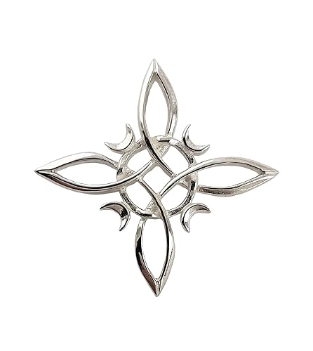 Witch's Knot with Four Crescent Moons Pendant, Four Pointed Celtic Knot,100% Sterling Silver, Handmade