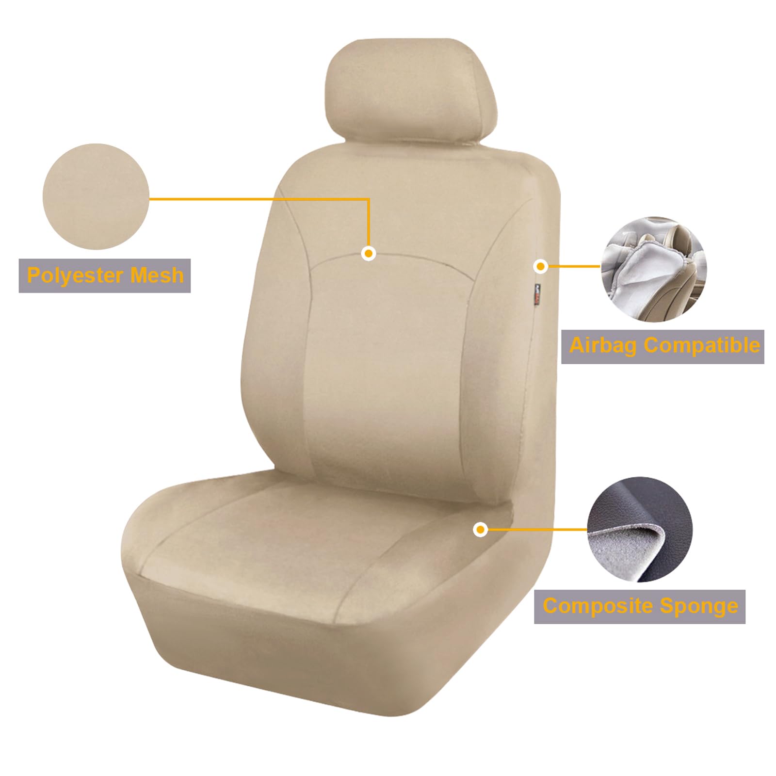 Flying Banner Set Completo di coprisedili universali in Poliestere con airbag compatibili (Tutto Beige)