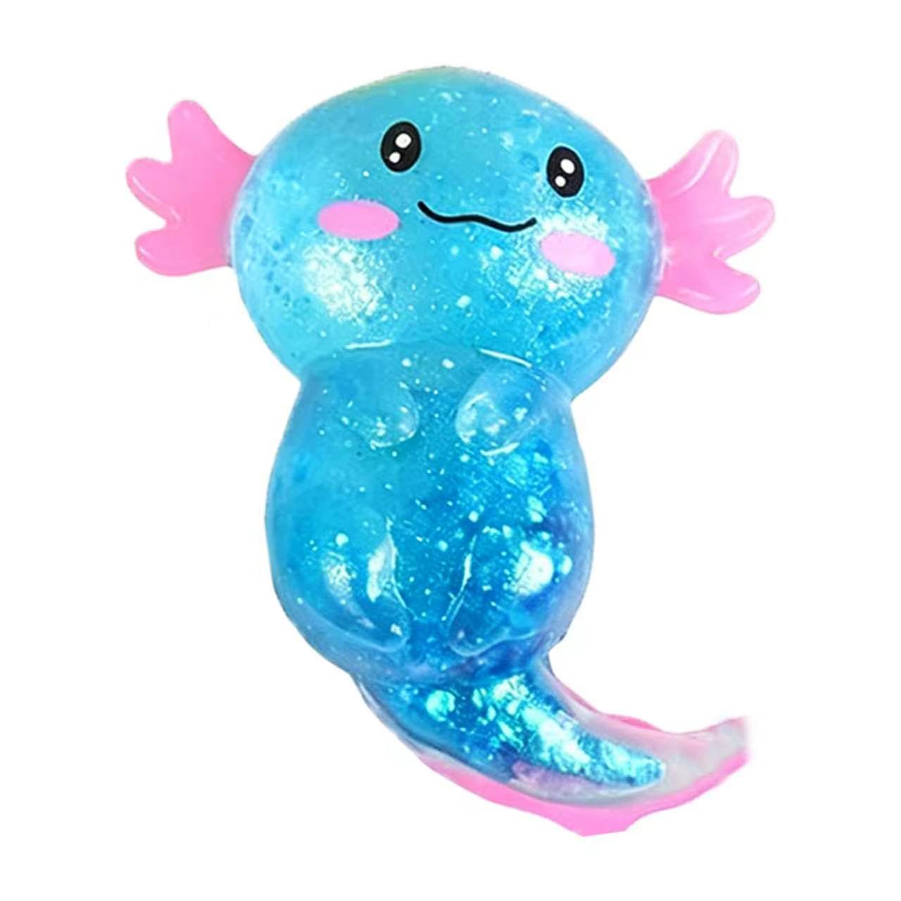 Axolotl Squishy Stress Relief Toy Glitter Fidget Toys Cute Malt Sugar Axolotl Toy Adults Fidget Toys for Kids Youth Adult, Party Favors Anxiety Relief Squishy Toys (Blue)