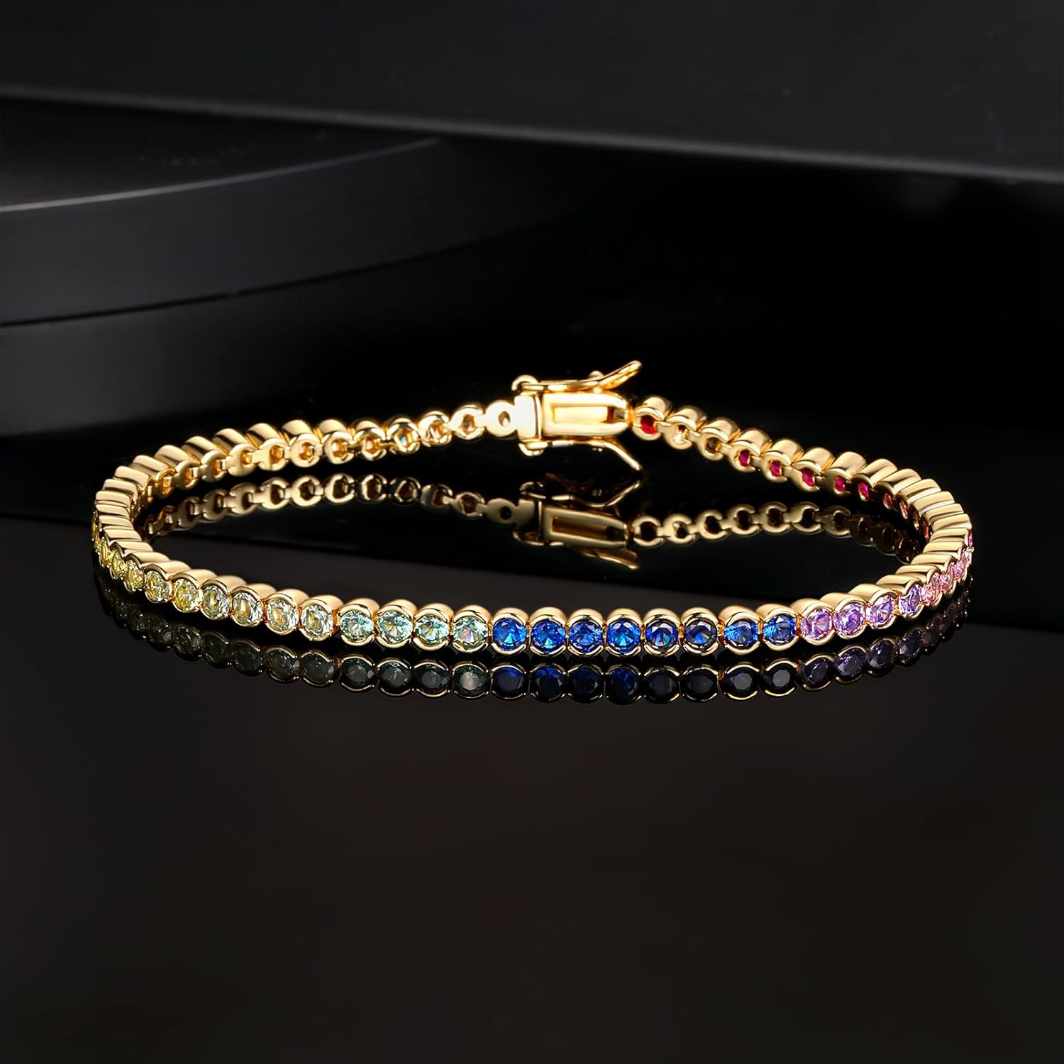 Gemsme 18K White/Yellow Gold Plated Tennis Bracelets for Women Colorful Round/Square Cubic Zirconia Bracelet Multiple Colors Hypoallergenic Jewelry Gift Link 6.7 Inches - Image 4