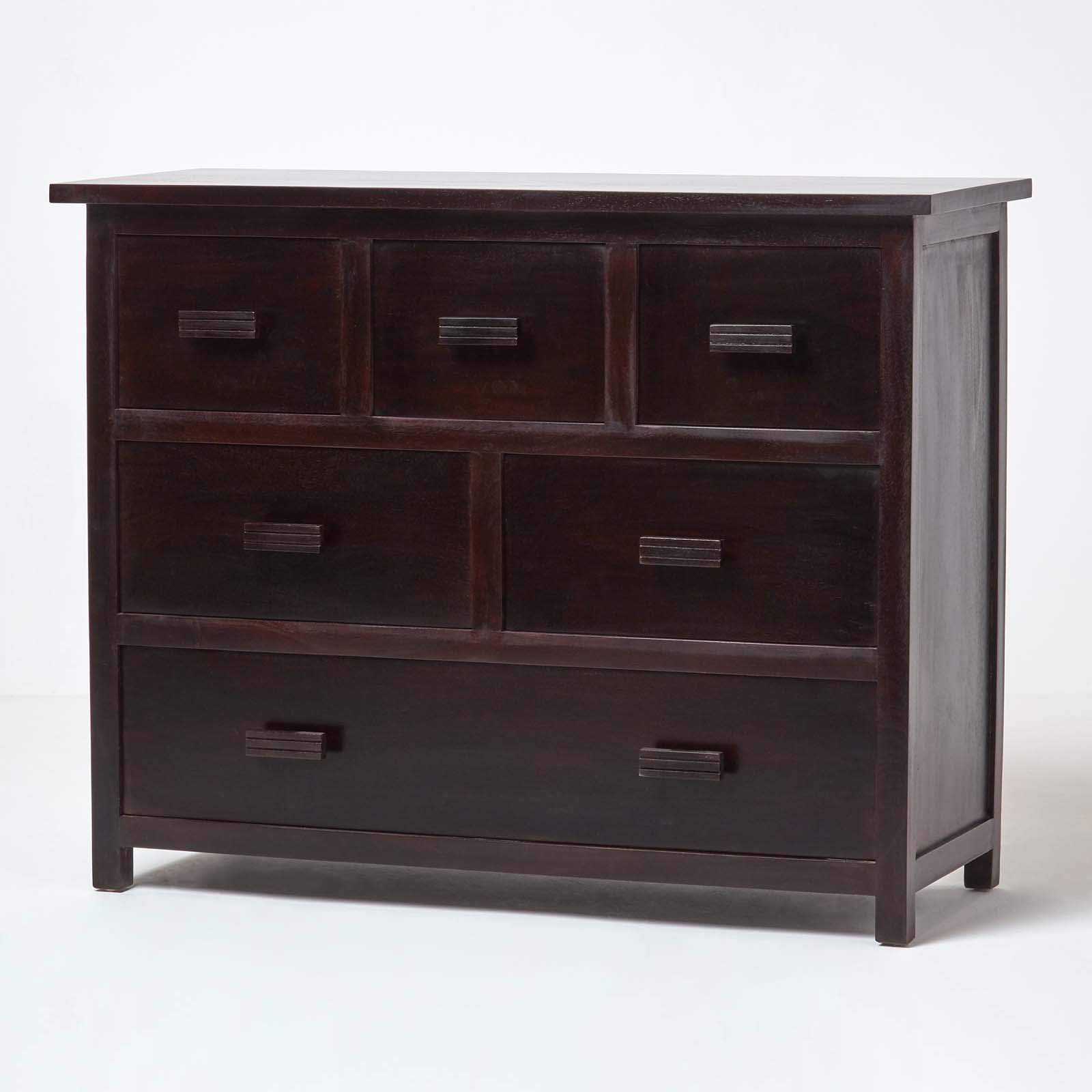 Homescapes Dark Wood Mangat Chest Of Drawers Solid Mango Wood