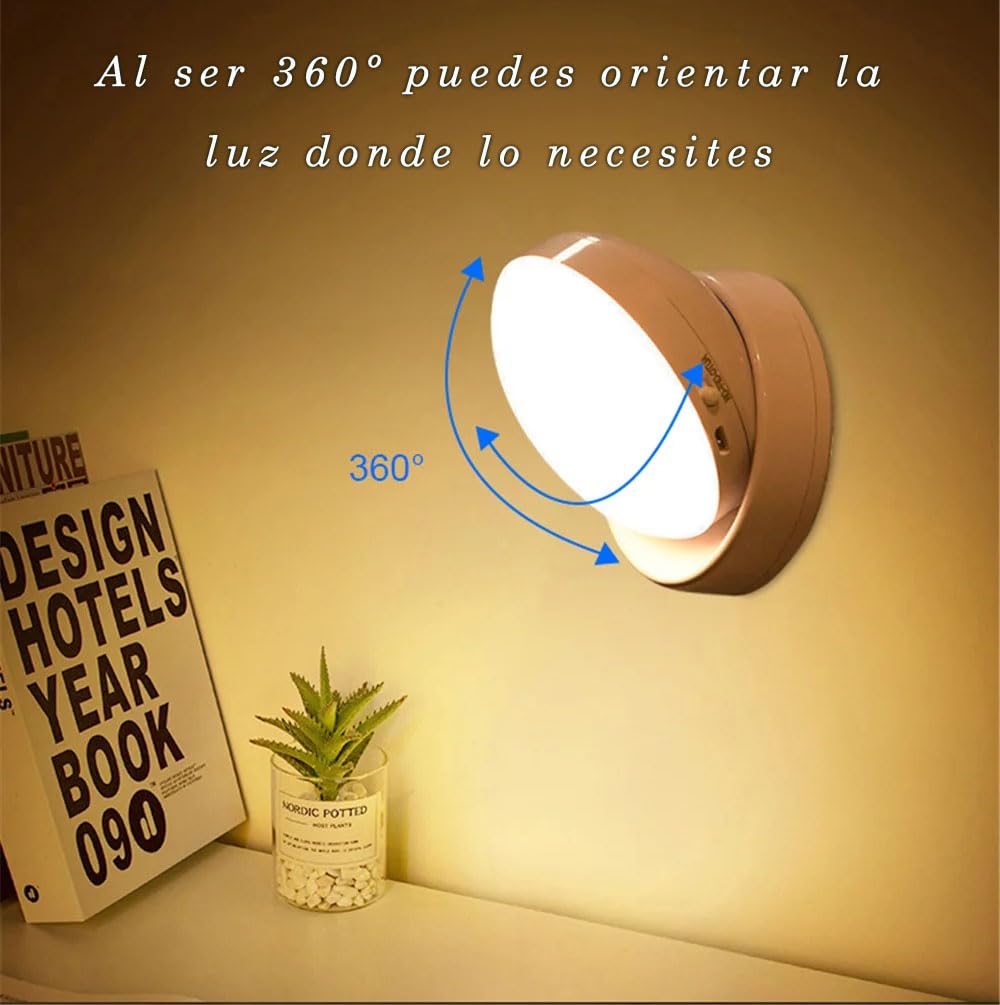 Luz Nocturna con Sensor de Movimiento (2 Piezas) Luz Nocturna Infantil Regulable (AUTO-OFF-ON), Luz de Noche Blanco Cálido para Armario, Pasillo, Escalera, Habitación (360 Grados 2 piezas)