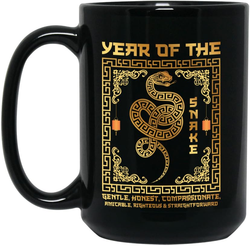 Year Of The Snake Chinese New Year Coffee Mug, Happy Lunar Chinese New Year, Black 15oz Ceramic Tea Cup