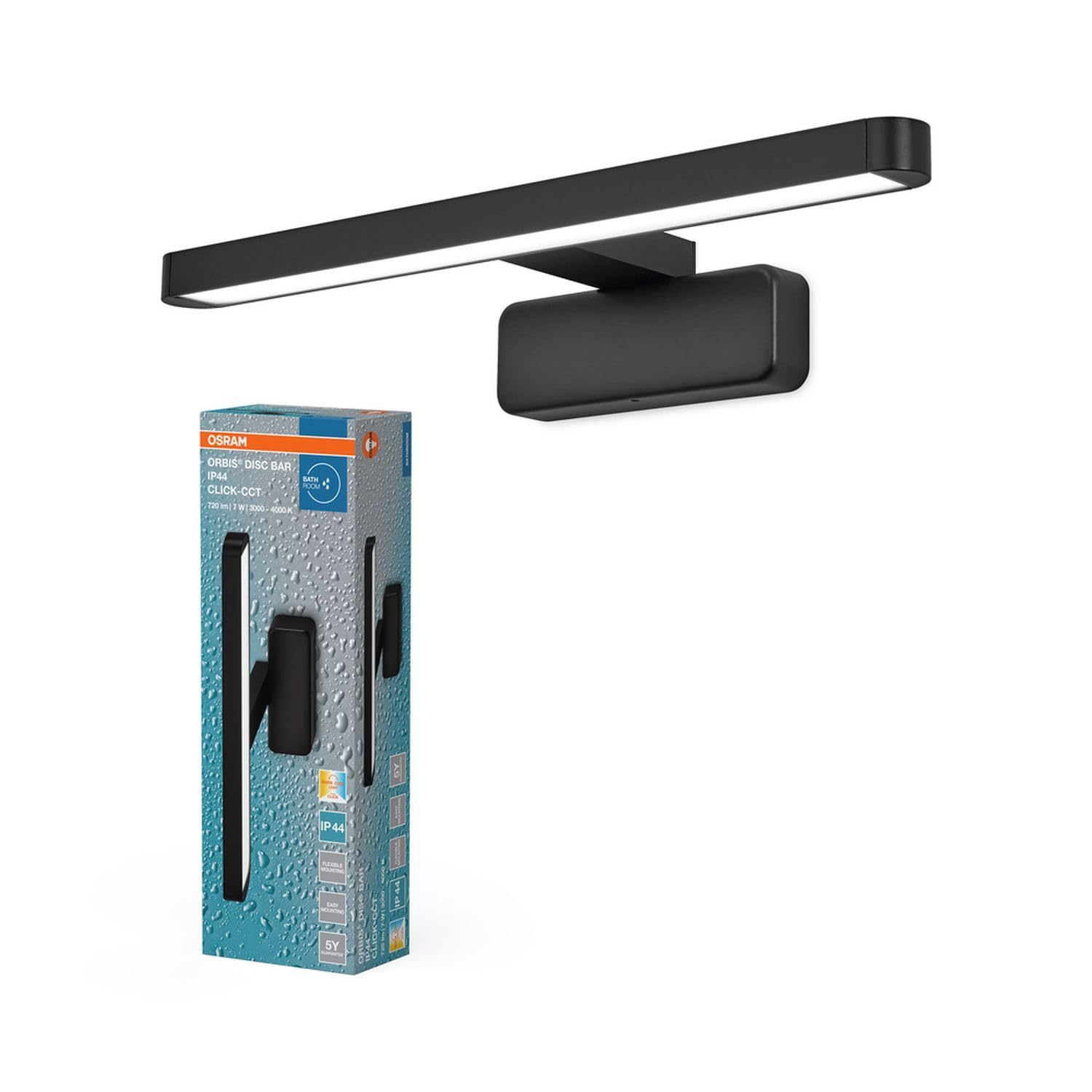 Licht-Erlebnisse LED Spiegellampe Aluminium Metall Schwarz 3000-4000 K IP44 modern gemütlich Bad WC Spiegelbeleuchtung B:40 cm Wandleuchte Badezimmer