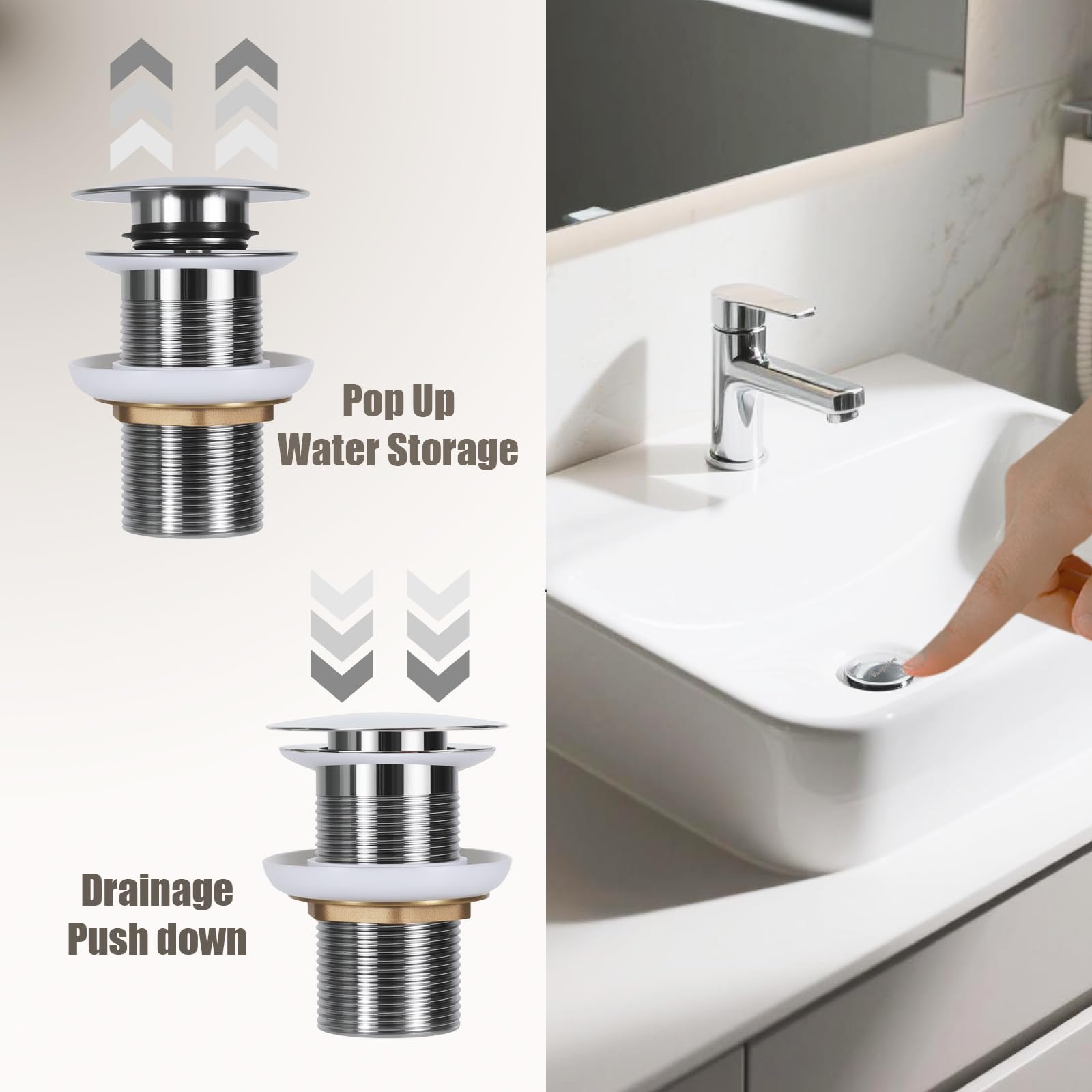 Sifone per lavabo senza troppopieno, in acciaio inox 304, universale, sifone per lavabo, sifone pop-up, scarico per bottiglie, colore argento