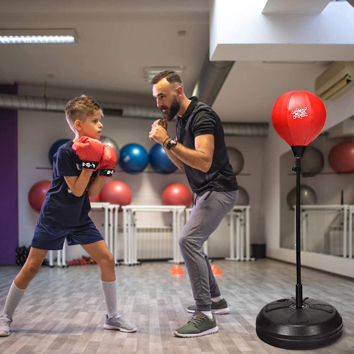 COSTWAY Punchingball sur Pied avec Hauteur Adjustable 120-154CM, Pompe de Gonflage, Sac de Frappe pour Enfants 8 Ans+ et Adultes, pour Forme Physique et Relâcher la Pression