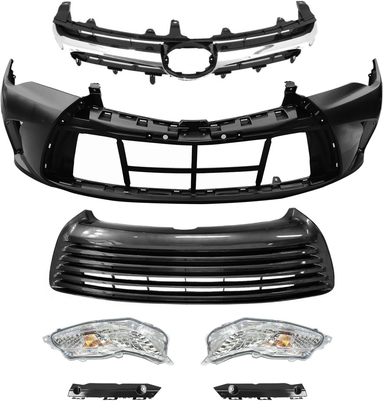 New Complete Front Grille Bumper Daytime Running Light Set for 2015 2016 2017 Toyota Camry LE XLE without Sport Type - Front Bumper Kit