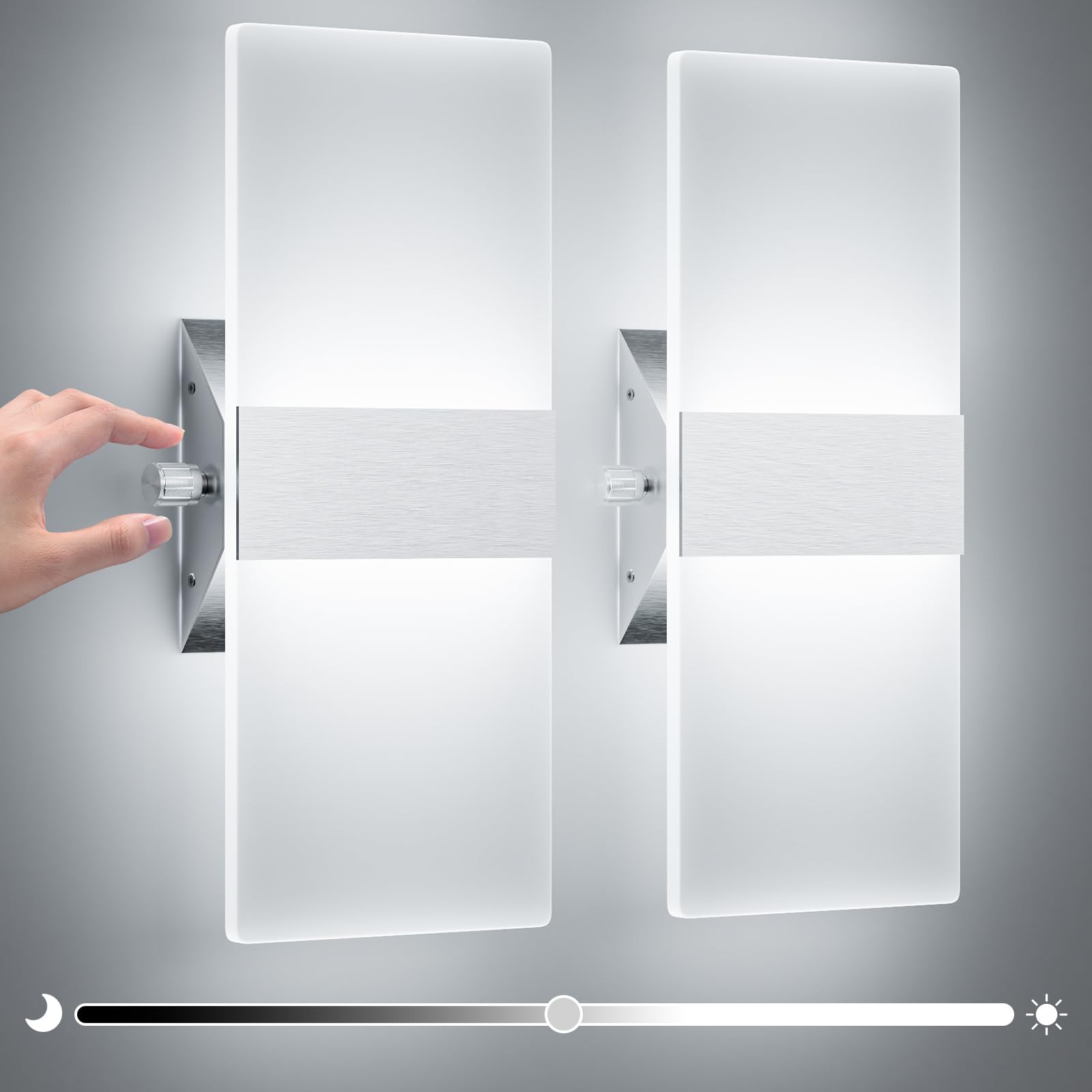 ChangM 2 Pezzi LED Lampada da Parete Interno 12W Può Regolare la Luminosità del 10% -100% Moderno Applique da Parete Interni Lampada a Muro in Acrilico,Bianco Freddo 6000K