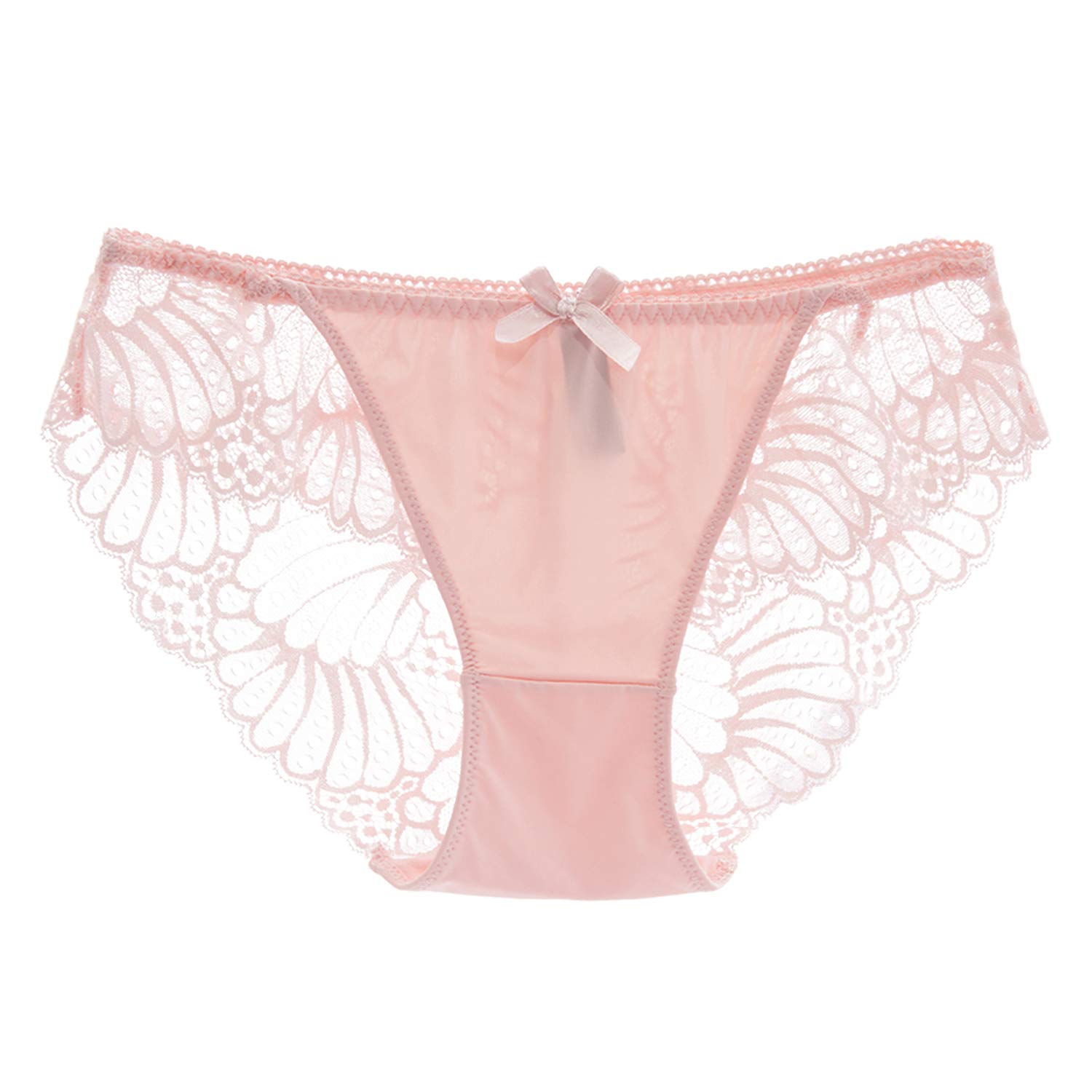 KELITCH Womens Lace Underwear Hipster Seamless Soft Floral Panties No Show Breathable Lightweight Underwear Peach XXXL