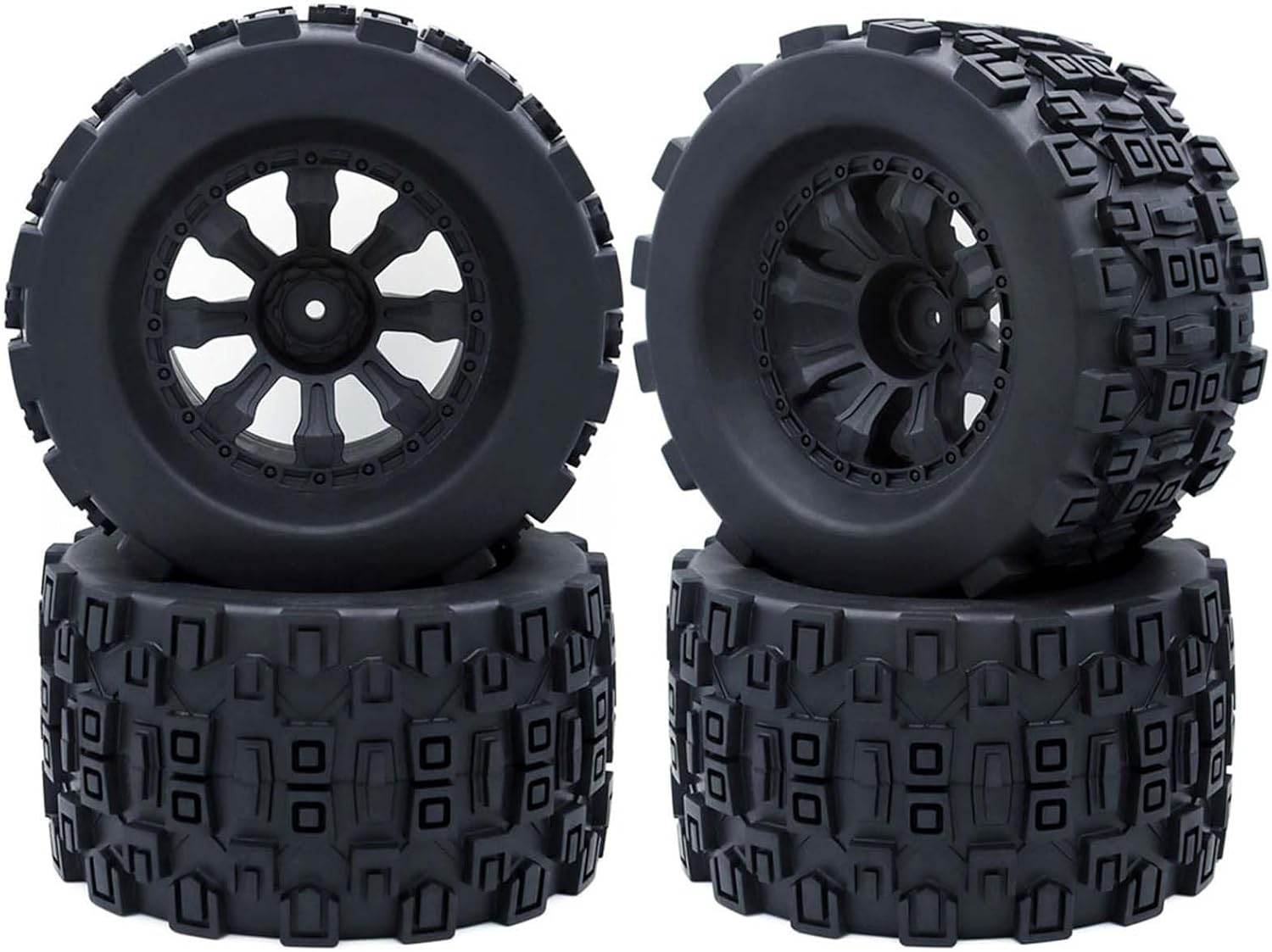 RC Car Pre-Glued Tire and Wheel Set for 1/10 RC Monster Truck Model Car, 125 * 68mm (E)