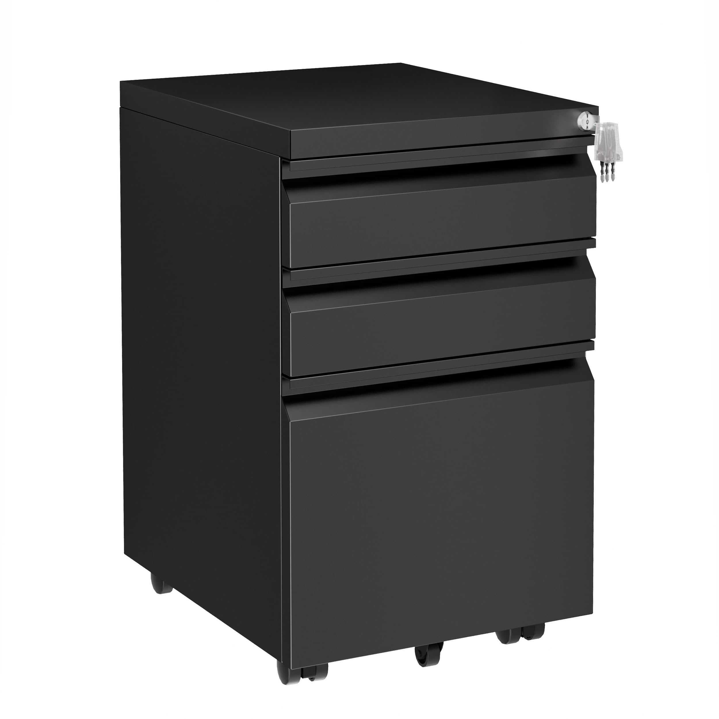 LVSTEEL Mobile Filing Cabinet, Lockable 3 Drawers with Suspension File Hanging Rails, With 4 Keys, Lockable Office Drawers Cabinet for Letter/Legal/A4 Size, Black โ image 1