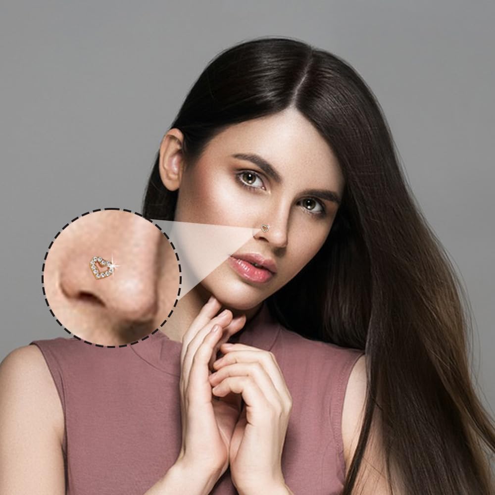 20G Nose Studs for Women. Delicate Heart-Shaped CZ Nose Studs Hypoallergenic 316L Surgical Stainless Steel Screw Nose Rings,Piercing Jewelry for Christmas,Birthday,Party,Wedding - Image 5