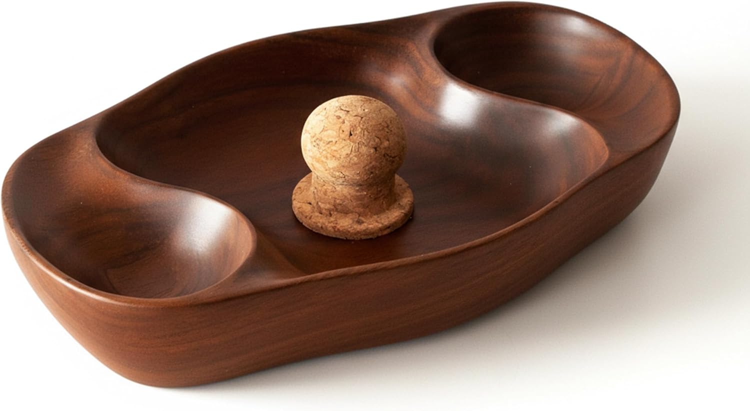 Briar & Oak Walnut Tobacco Pipe Ash Tray with Cork Knocker - Handcrafted Vintage Wooden Ashtray w/Dual Pipe Rests - Polished Sturdy Cigar Ashtray For Outside Patio Home and Office Use