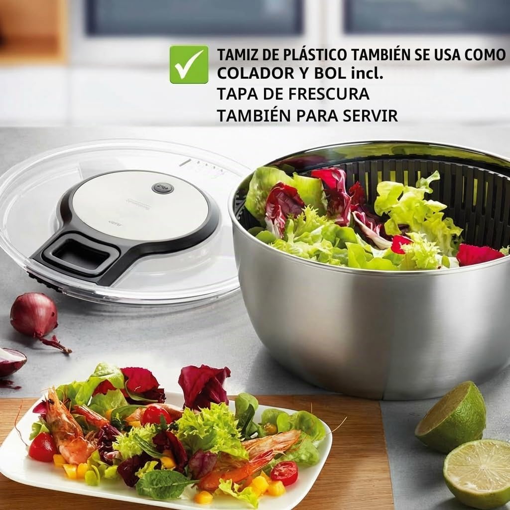 Gefu Speed Wing 28160 - Centrifugadora de ensalada en recipiente de acero inoxidable