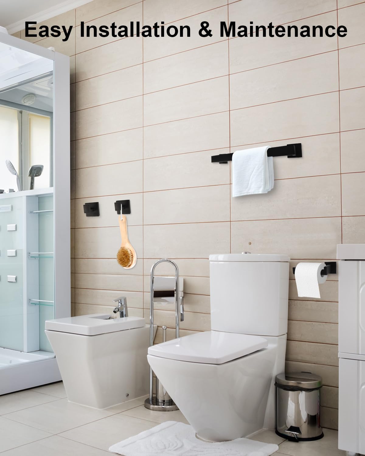 Matte Black Stainless Steel 5-Piece Bathroom Hardware Set