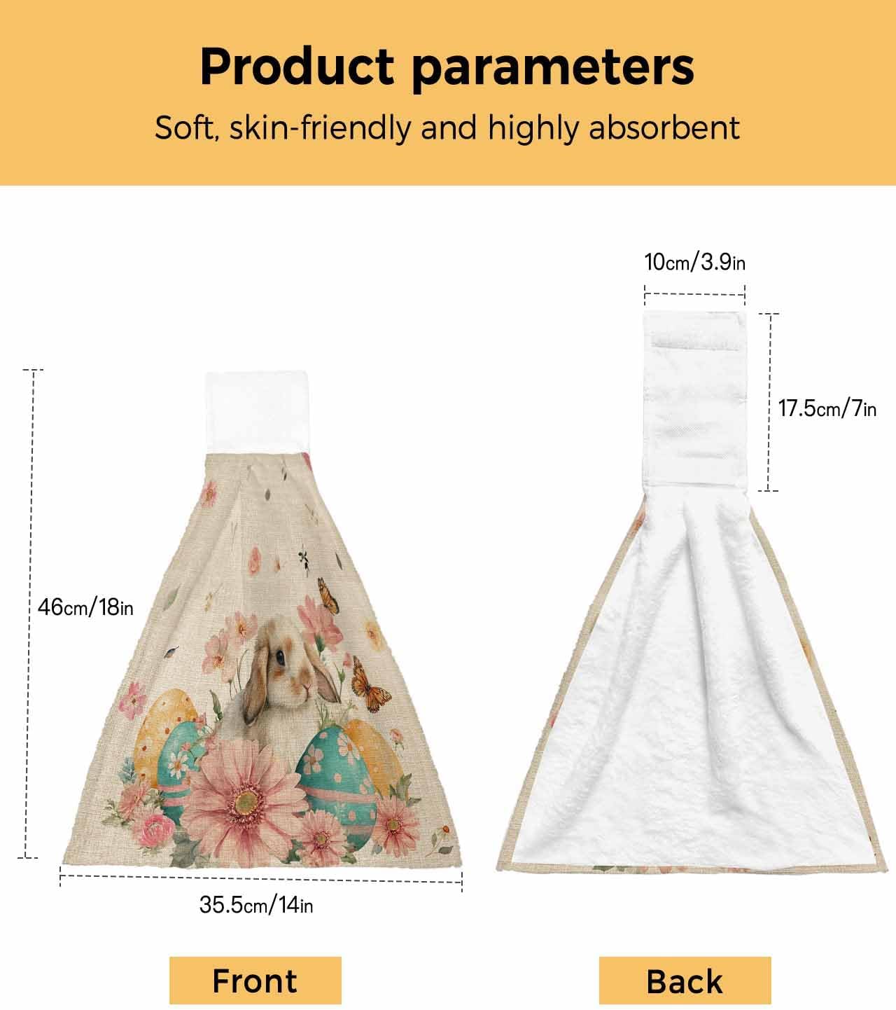 Easter Bunny Kitchen Hand Towels with Hanging Loops Set of 2 Eggs Vintage Pink Daisy Spring Floral Butterfly Soft Thick Oven Fingertip Dry Microfiber Tie Dish Towel Absorbent Cleaning Washcloth