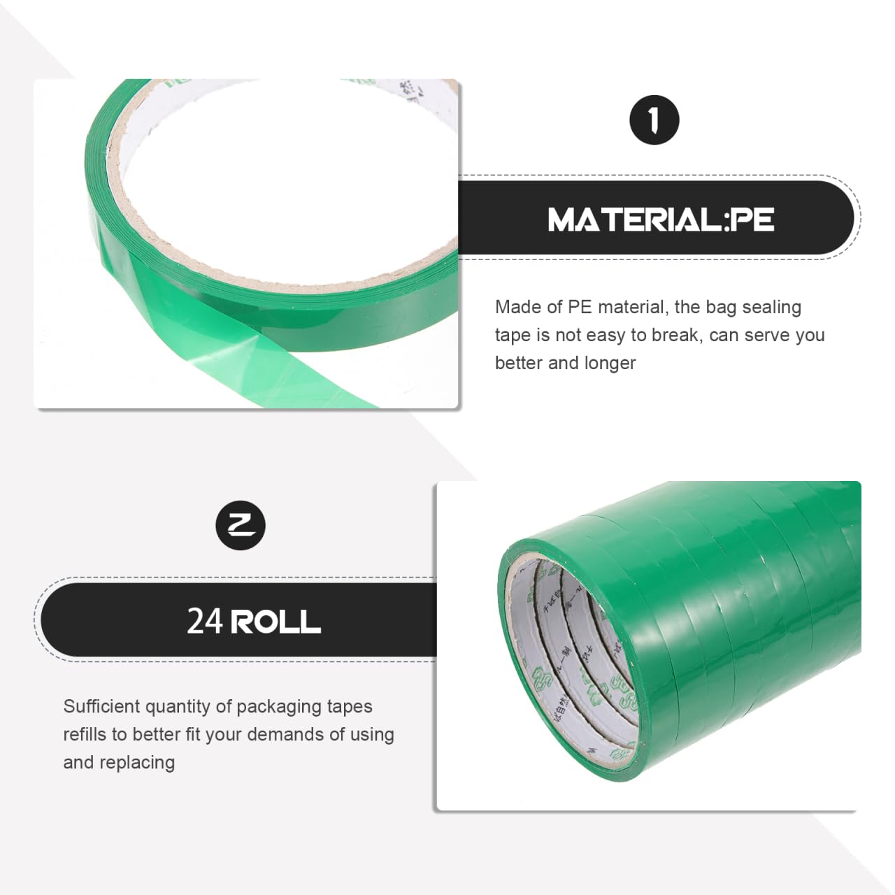 PRETYZOOM Cintas Adhesivas para Bolsas de Embalaje de PE Color Verde 24 Rollos de 38 Yardas para Sellar Bolsas de Verduras y Frutas Recambios para Máquina de Embalaje Uso Supermercados