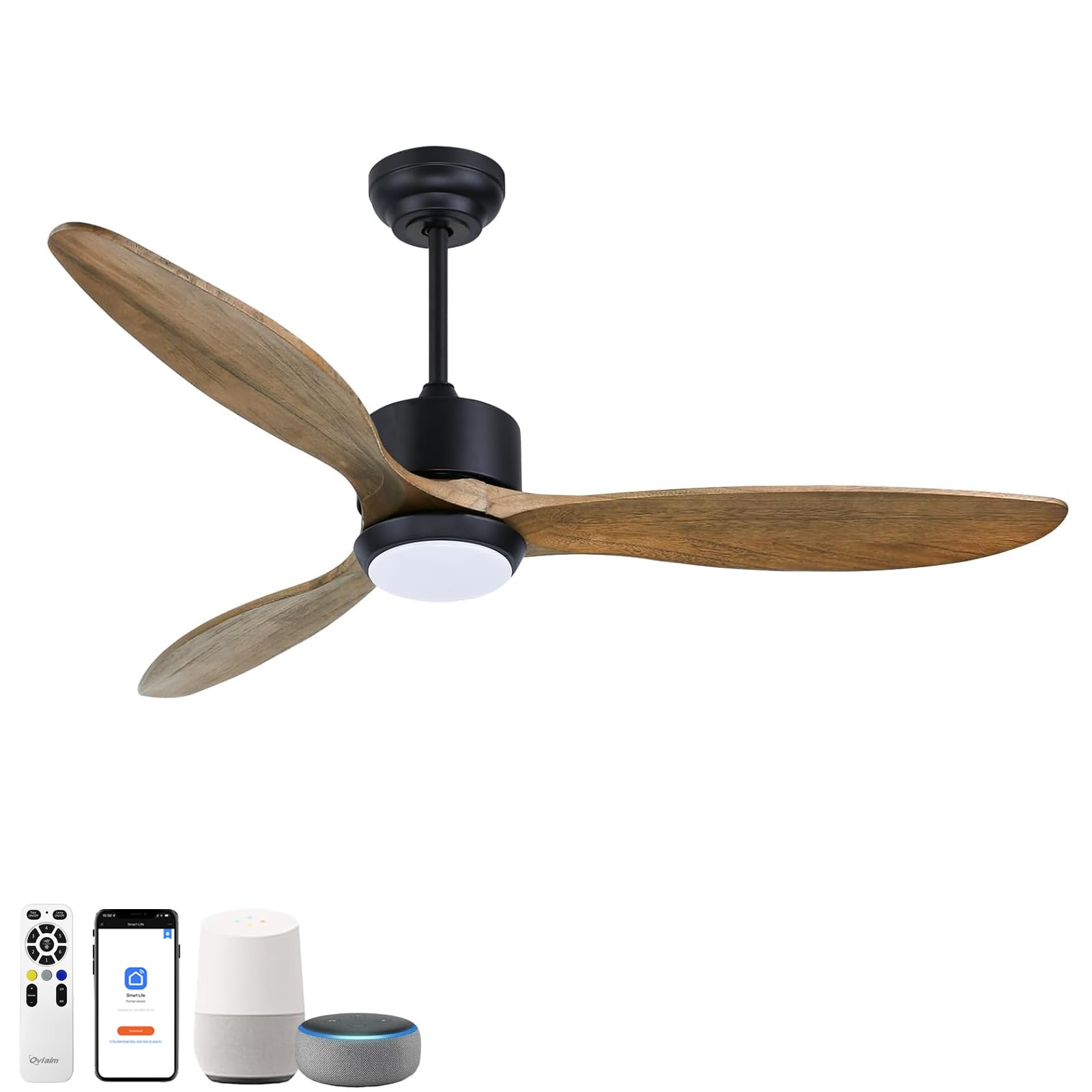 Ovlaim 52 Inch Wood Ceiling Fan, ETL Listed Quiet DC Motor