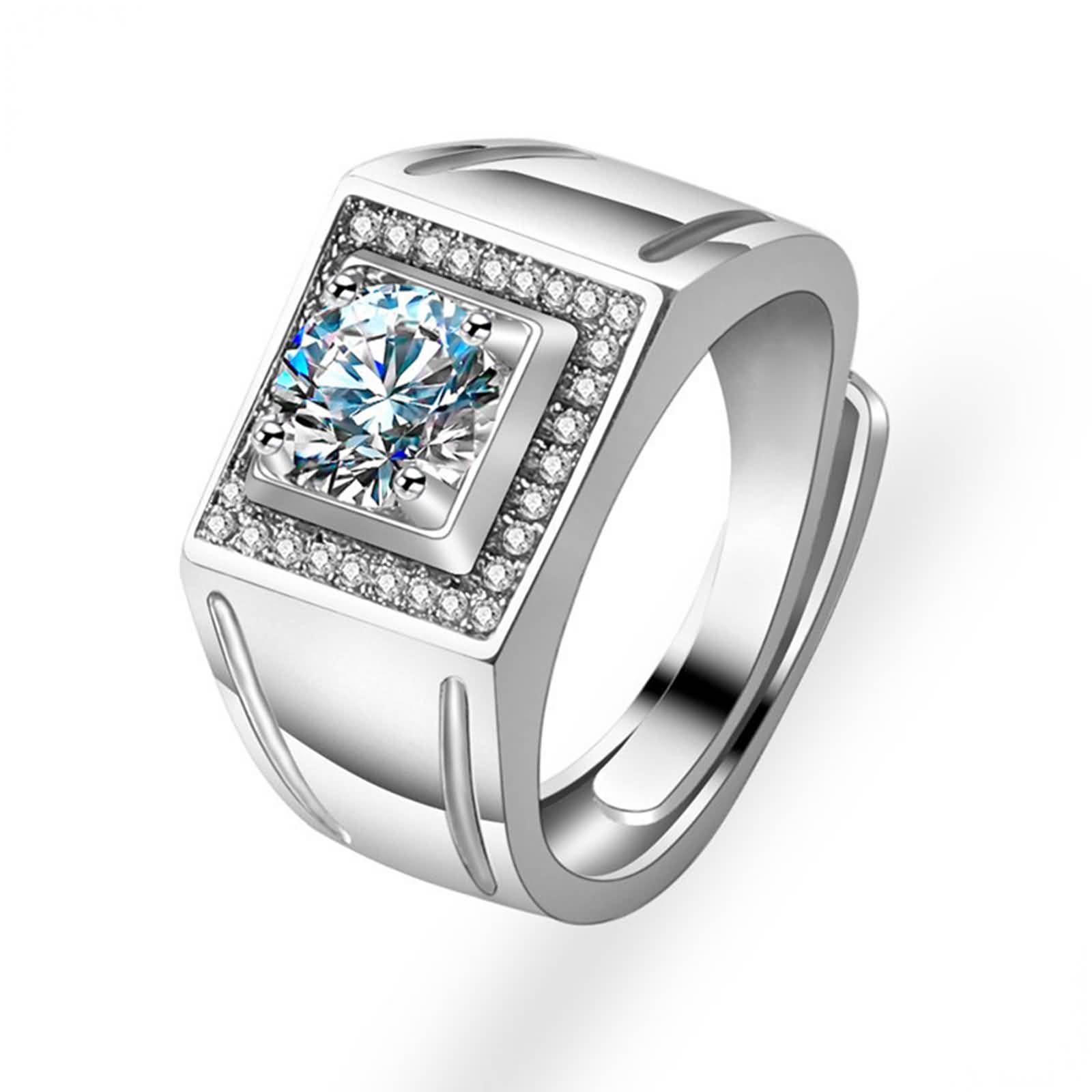 Anillo de compromiso de oro blanco de 9 quilates, 14 quilates y 18 quilates para hombre, ancho con moissanita