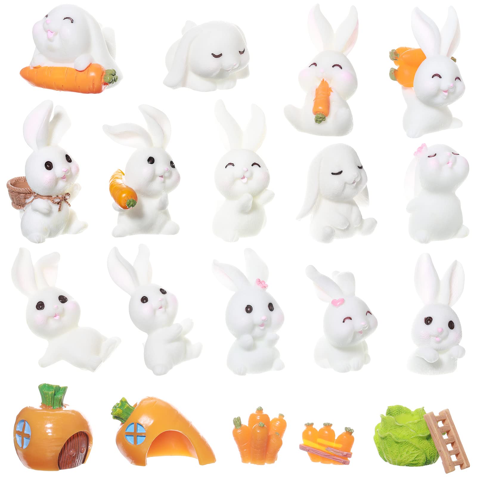 20 Pcs Easter Bunny Figurines Resin Cupcake Toppers Decorative Bunny Toys Lovely Bunny Figures Mini Rabbit Decorations Garden Carrot Miniature Bunny Party Decor for Easter Party Birthday Supplies