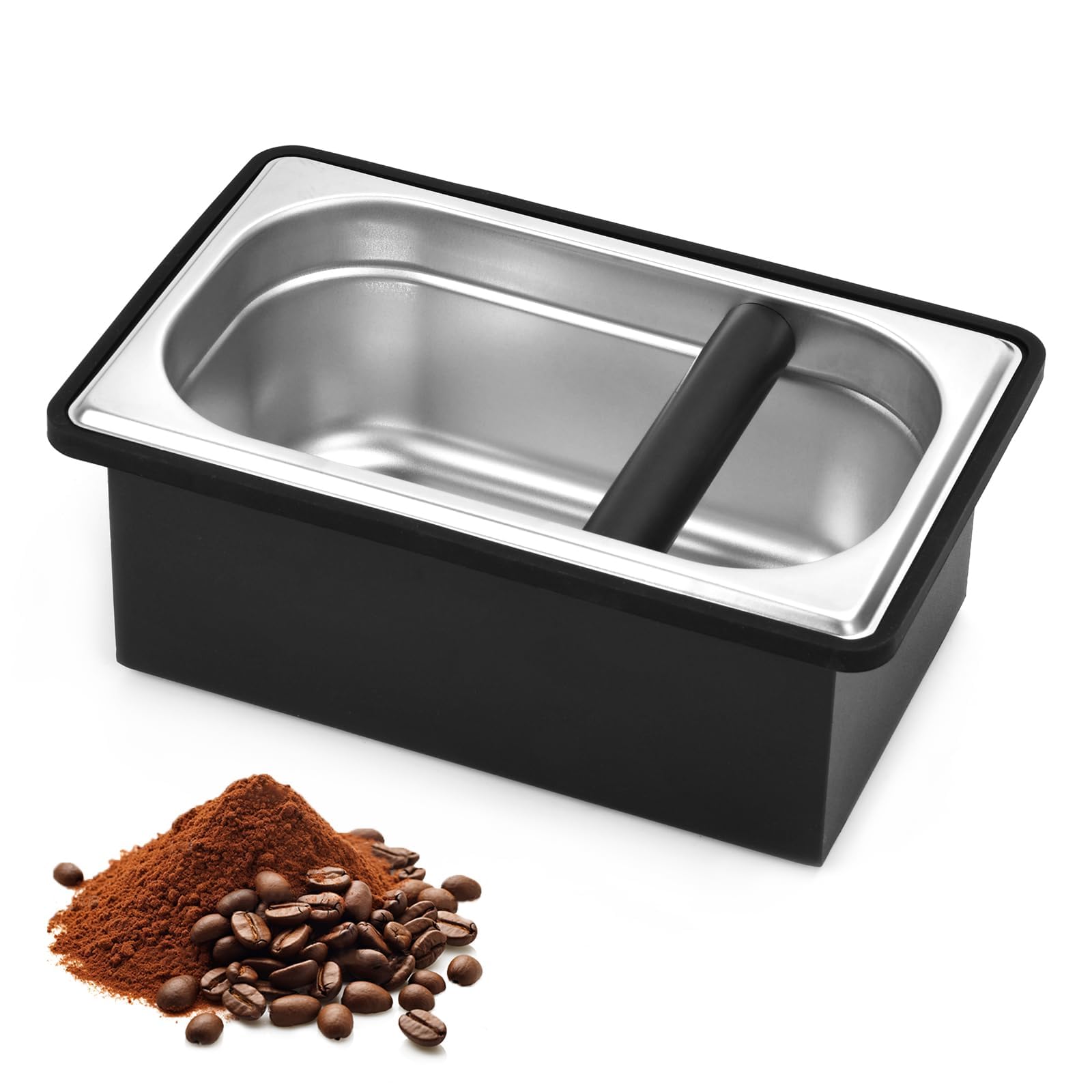 Boîte à marc de café espresso, récipient à marc en acier inoxydable, grande boîte à café avec caoutchouc amortisseur et joints en silicone, durable et facile à nettoyer