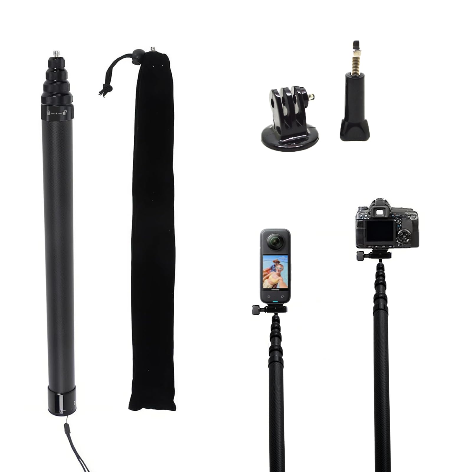 Photo 1 of 110"/2.8m Carbon Fiber Invisible Selfie Stick,9.2ft Extended Super Long Pole for Insta360 X5/X4 Insta 360 X3 ONE X2, ONE R, ONE X, ONE GO 3S 3 2 Gopro Max Action Camera Accessories (2.8m/9.2ft)