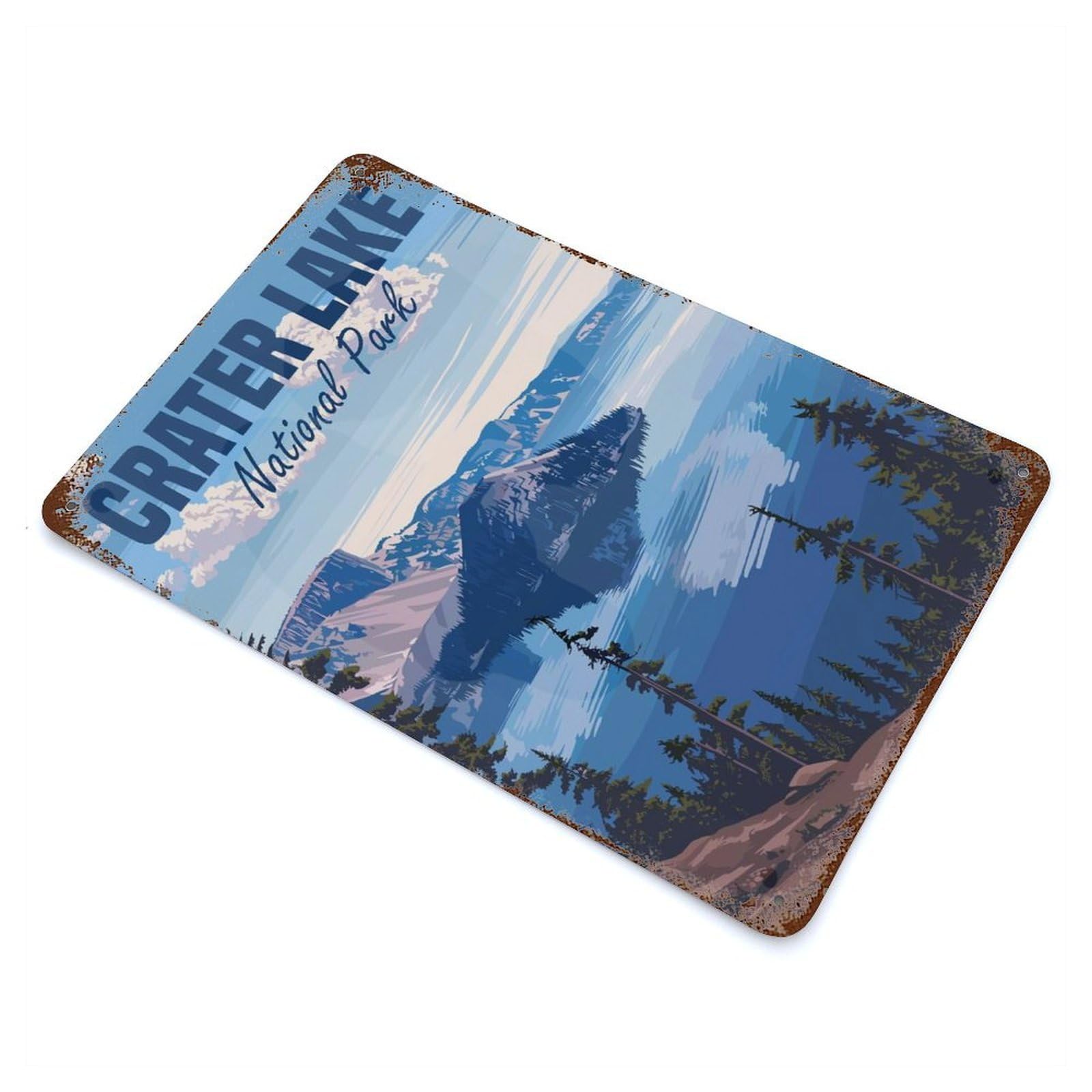 Garage Style Crater Lake National Park Aged Metal Wall Plaque 11.8"x7.9", Decorative Metal Wall Art for Bar And Workshop