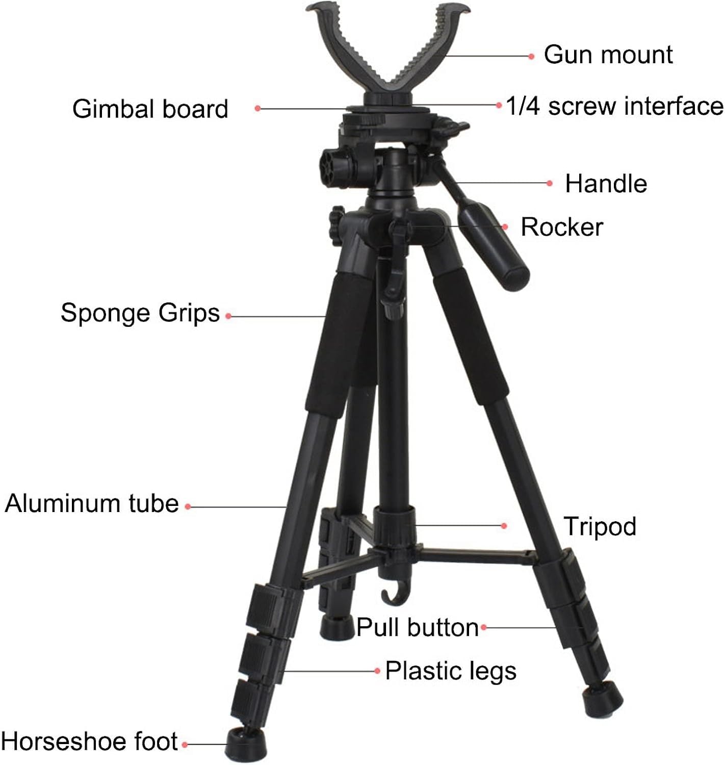 Zielstock Jagd Dreibein, Pirschstock Jagd 3 Bein oder Schießstock Dreibein mit Schnellverschlußsystem – Verstellbar von 55cm bis 150cm