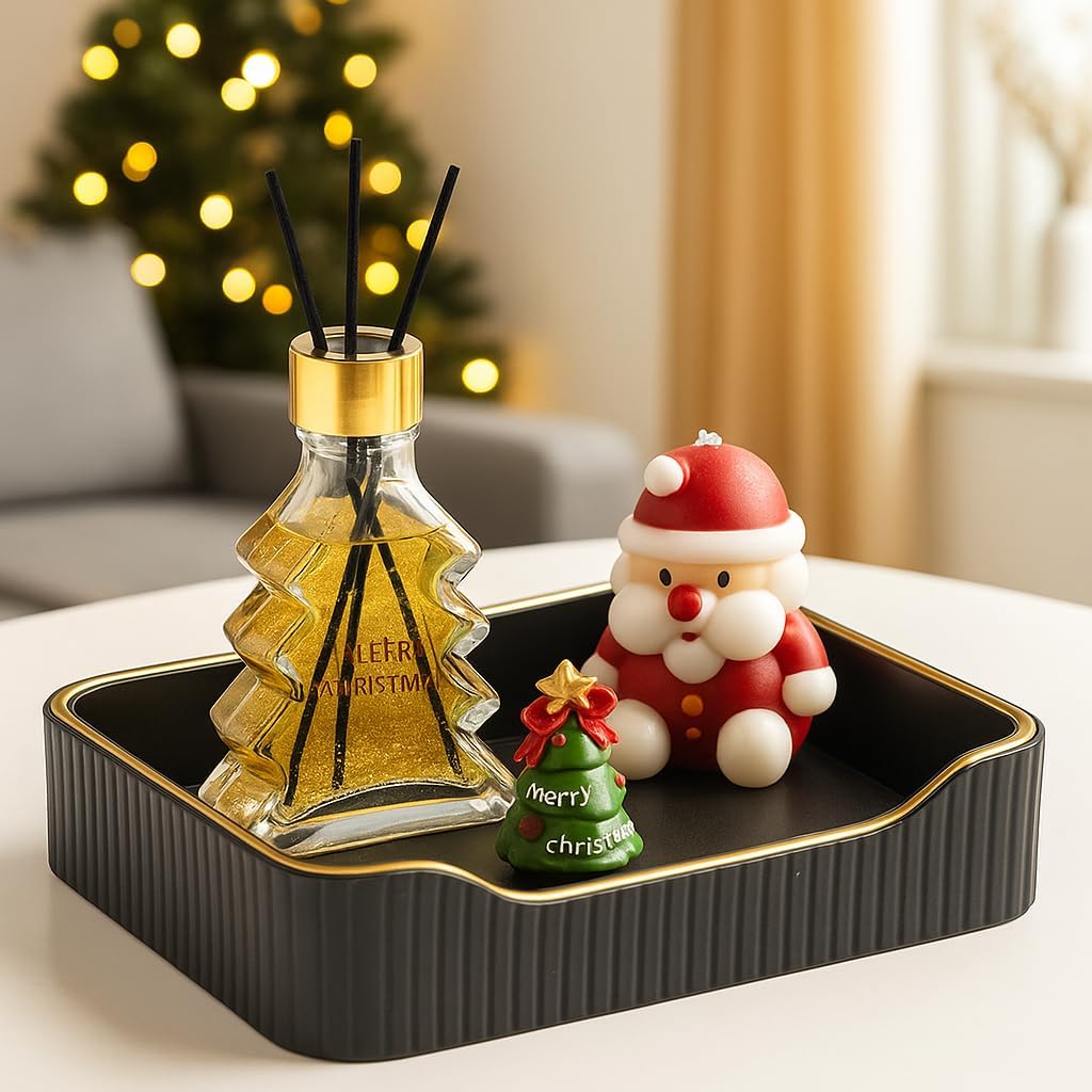 KINGFOM Prefume Tray, PU Leather Valet Tray Nightstand Organizer Perfume Trays for Men Women, Table Centerpieces Decorative Vanity Trays, Desk Organizer Tray for Key Jewelry Cosmetics (Black)