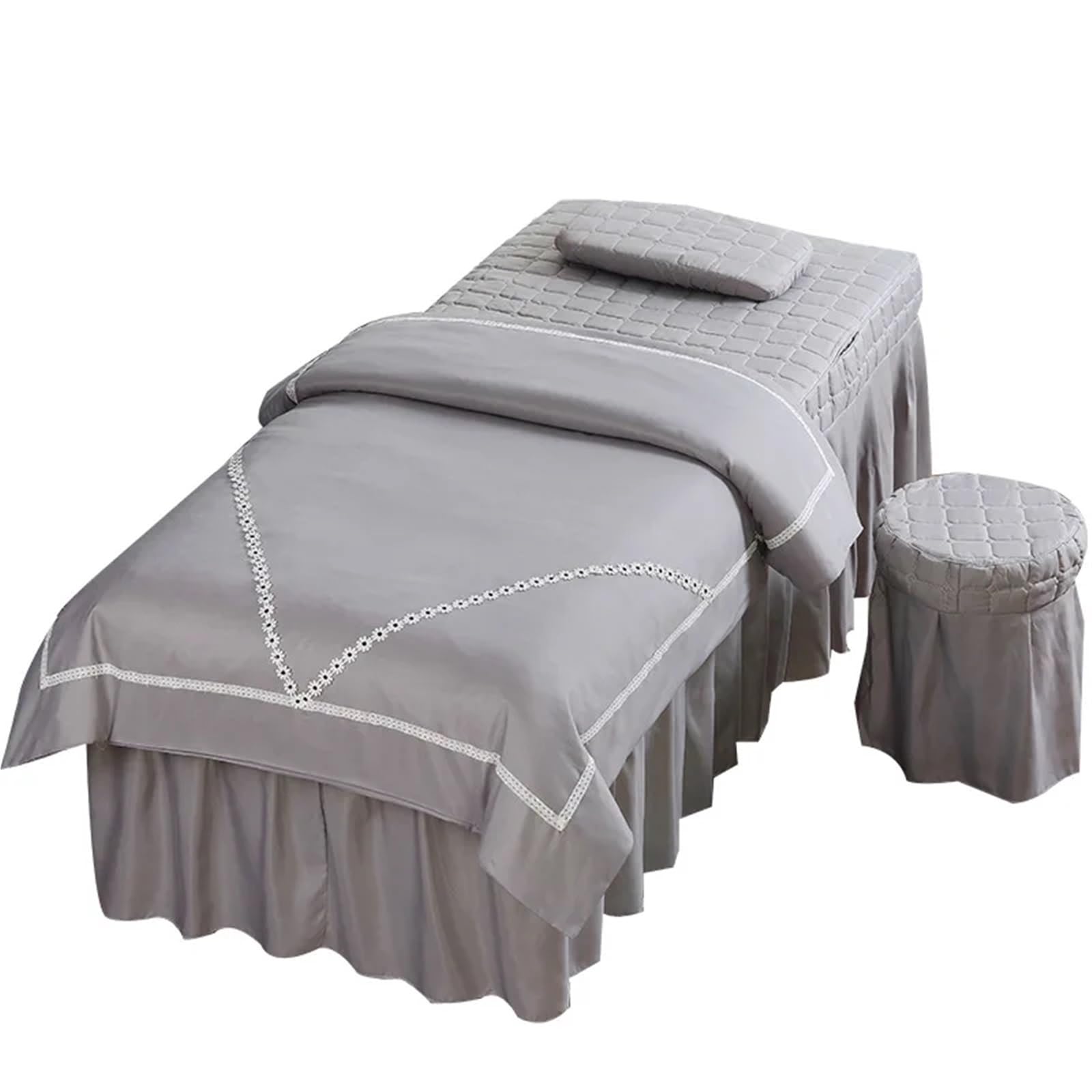 Beauty Salon Bed Cover Sets 4pcs Bed Cover Sheets Massage Spa Bedskirt Stool(Grey,190x80cm-4pc Set)