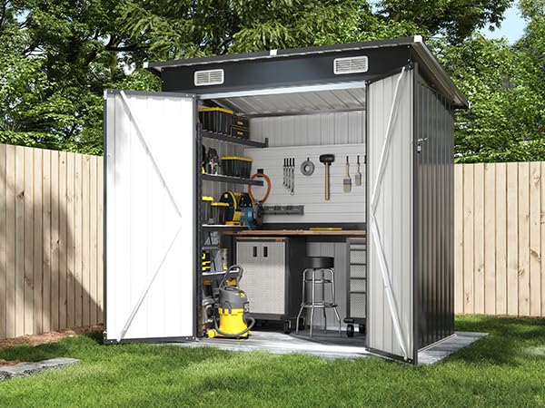 Aoxun 6x4 FT Metal Garden Shed Pent Roof Outdoor Storage Bike Shed