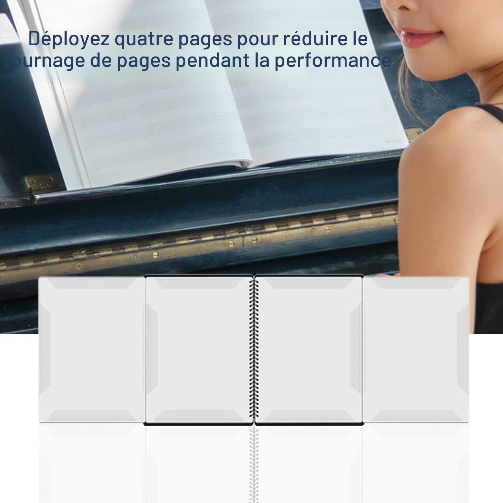 Funight Classeur à partitions de musique A4 - Extension jusqu’à 4 pages - Facile à utiliser - 40 pages - Idéal pour la maison - Noir