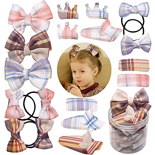 18pcs storage box checked bow hairpin, hairband ponytail combination ribbon baby toddler hair accessories, suitable for children, girls, toddlers hairpin set
