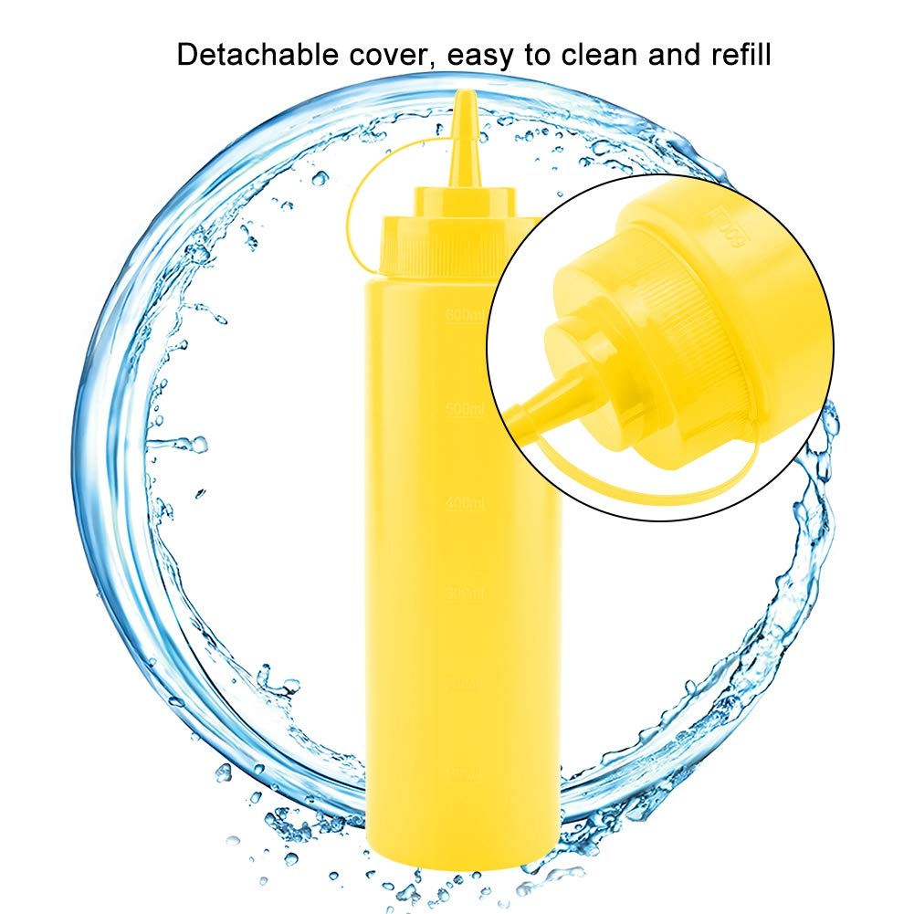 Bottiglie per Condimenti, 10 Confezioni da 720ml Dispenser per Ketchup Bottiglie per Schizzi in Plastica con Tappo, Bottiglie per Schizzi per Pancake per Salse, Condimenti, Panna(Giallo)